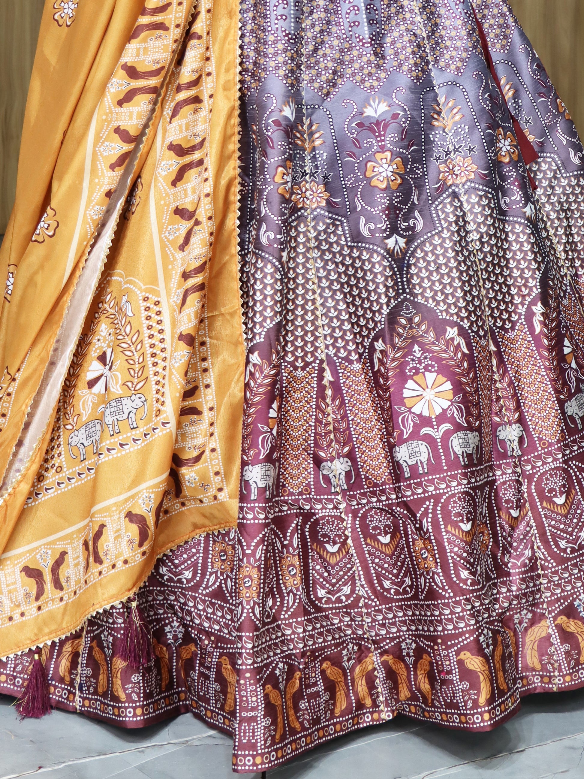 Beautiful Grey Digital Printed Art Silk Traditional Lehenga Choli