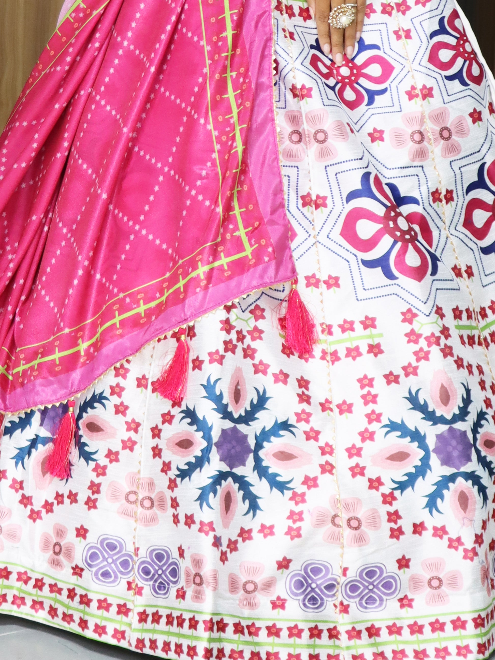 Astonishing White Digital Printed Art Silk Lehenga Choli With Dupatta
