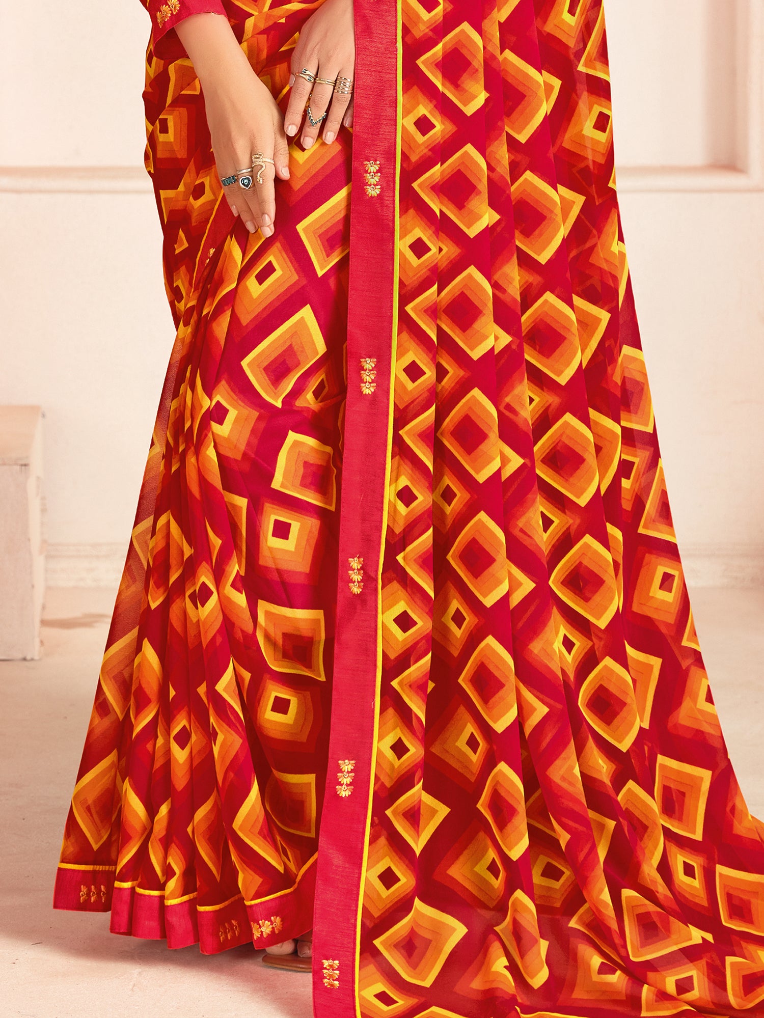 Lovely Red Digital Printed Georgette Office Wear Saree With Blouse