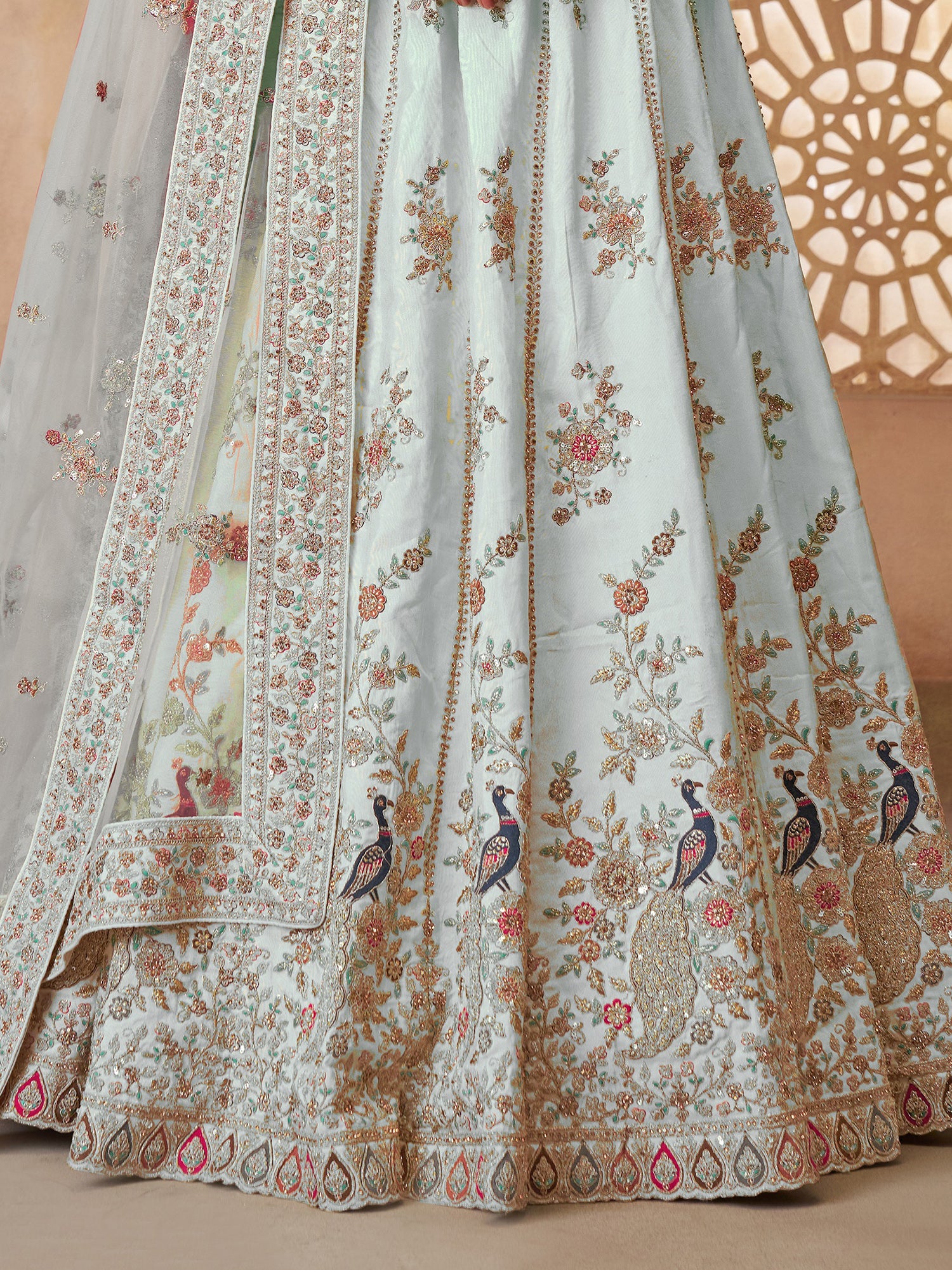 Gorgeous Sky-Blue Sequins Silk Bridesmaid Lehenga Choli With Dupatta