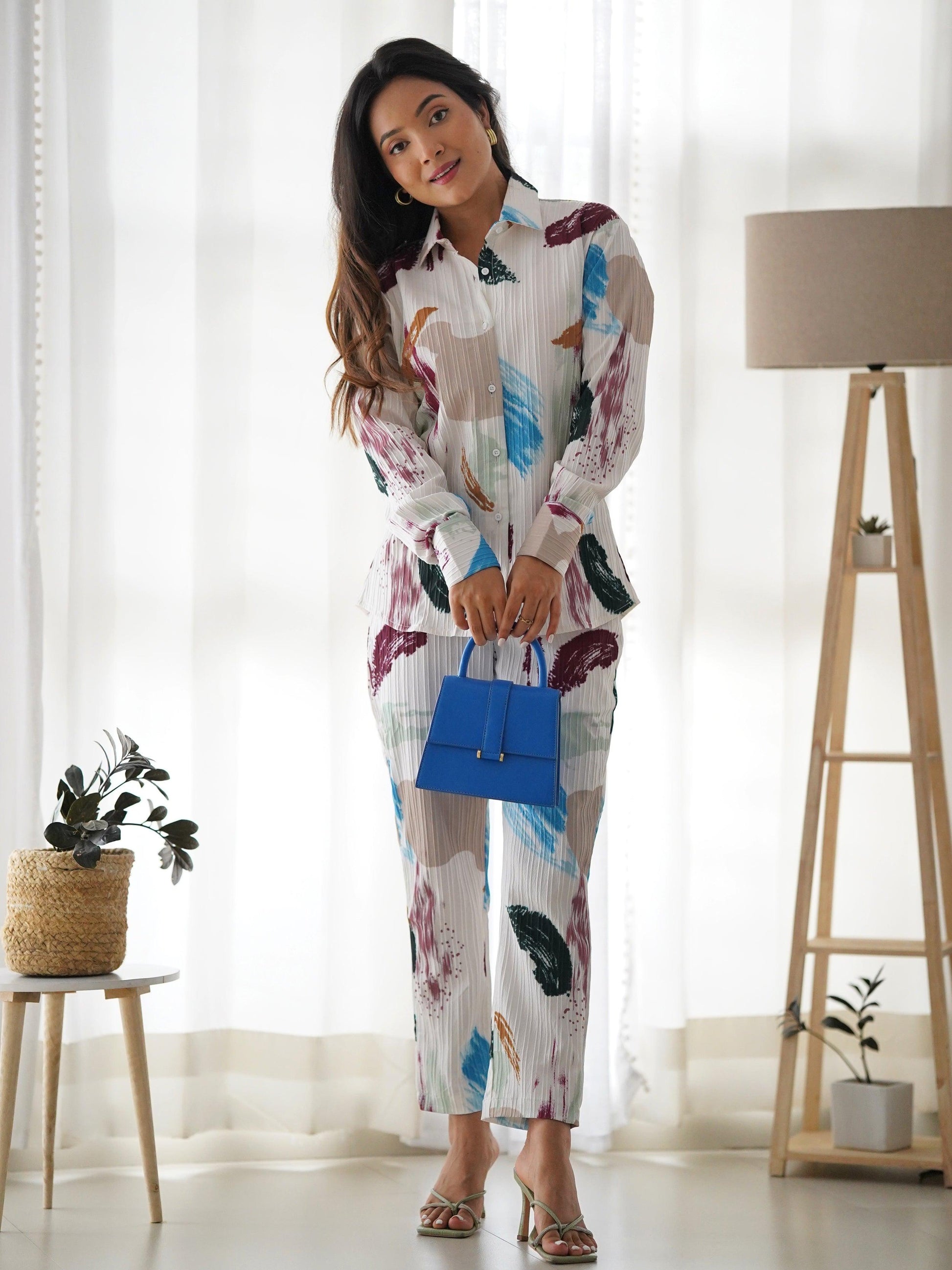 Stunning White Digital Printed Lycra Event Wear Co-Ord Set