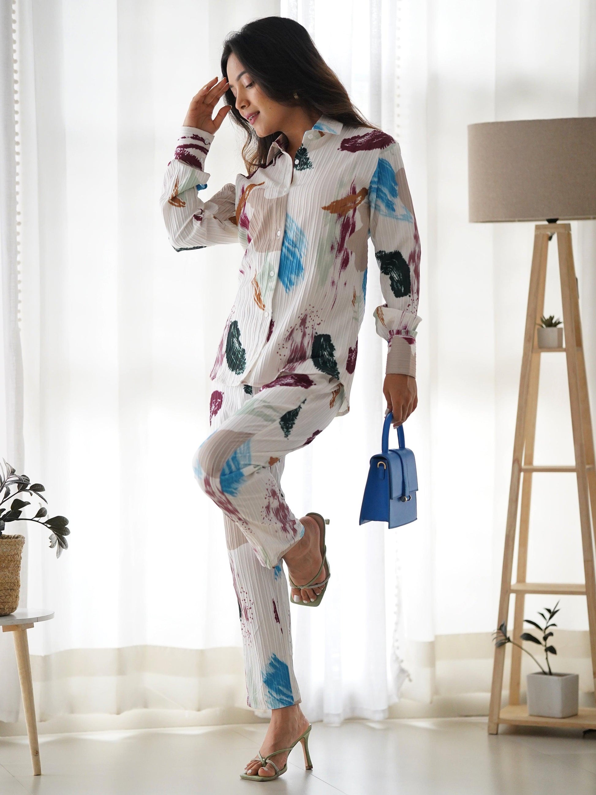 Stunning White Digital Printed Lycra Event Wear Co-Ord Set
