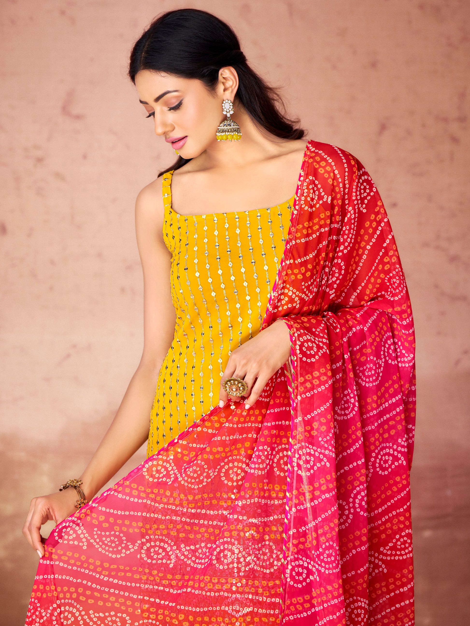 Marvelous Yellow Georgette Haldi Wear Sharara Suit With Dupatta