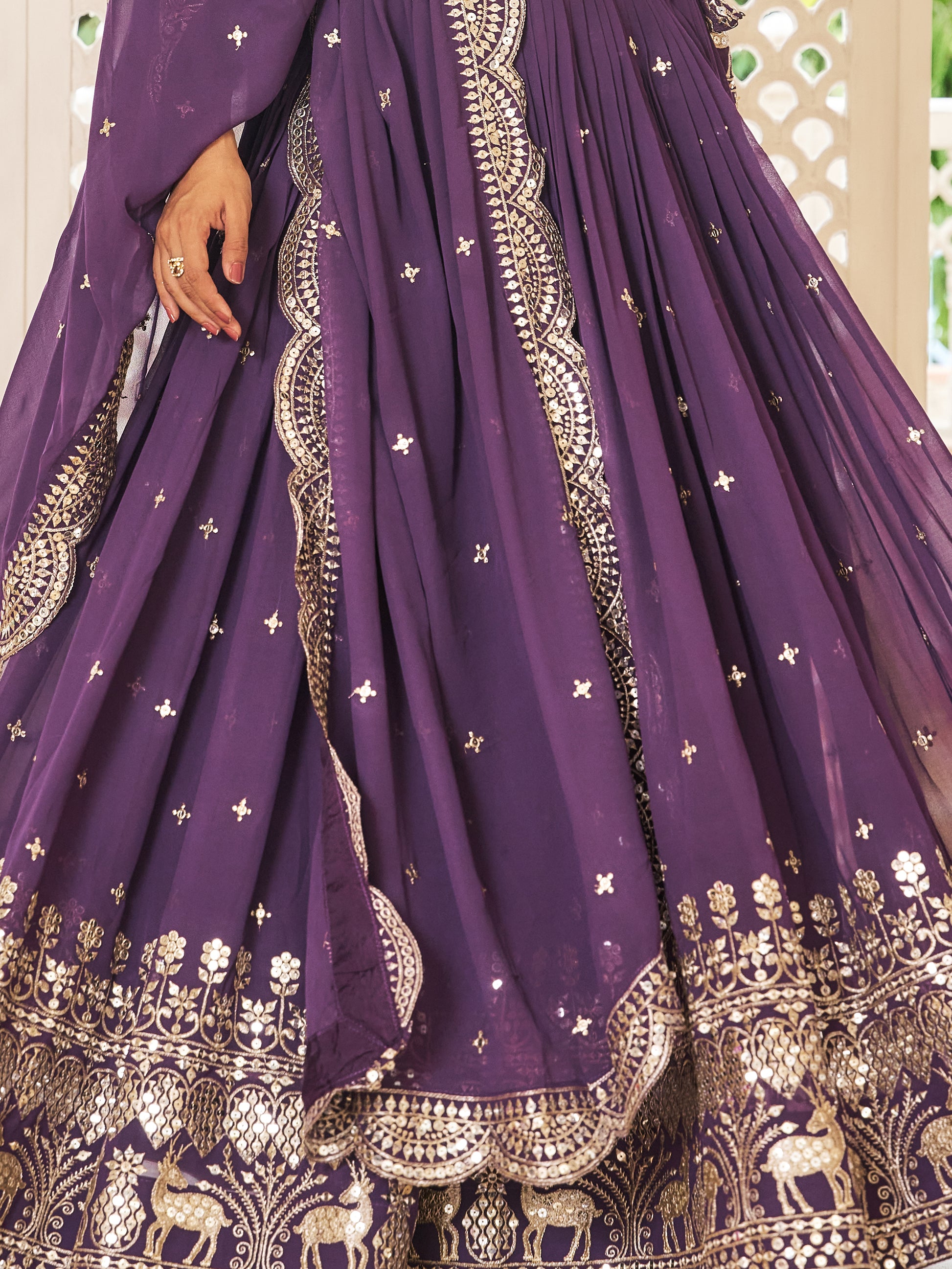 Awesome Purple Sequins Work Georgette Bridesmaid Lehenga Choli With Dupatta