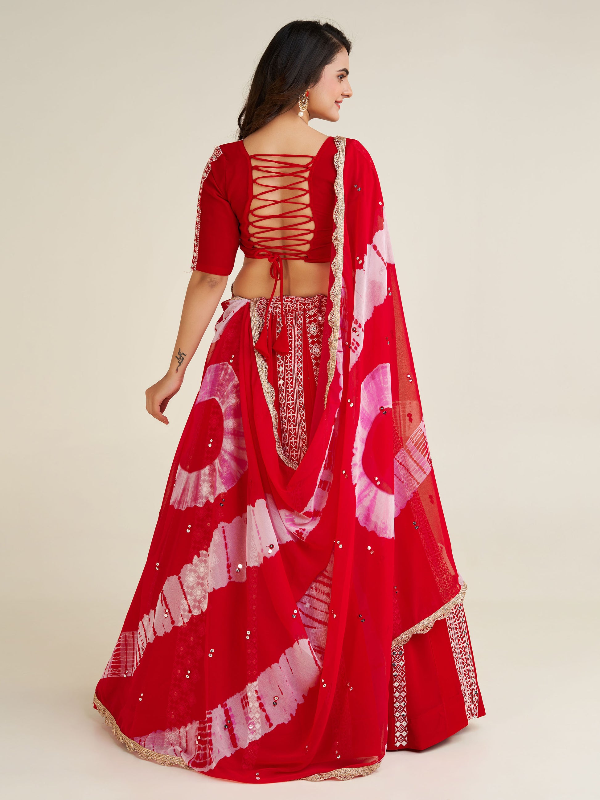 Charming Red Thread Work Georgette Navratri Wear Lehenga Choli