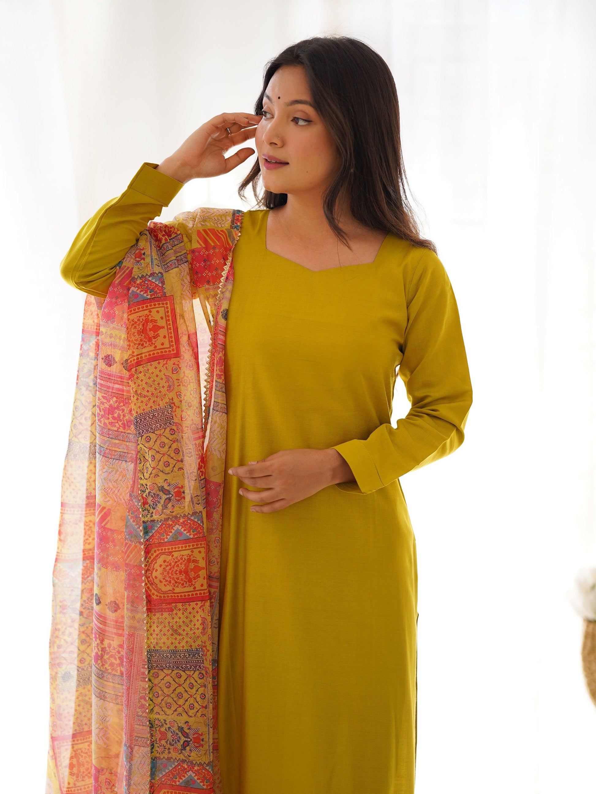 Marvelous Mustard Yellow Cotton Event Wear Straight Kurta With Pant