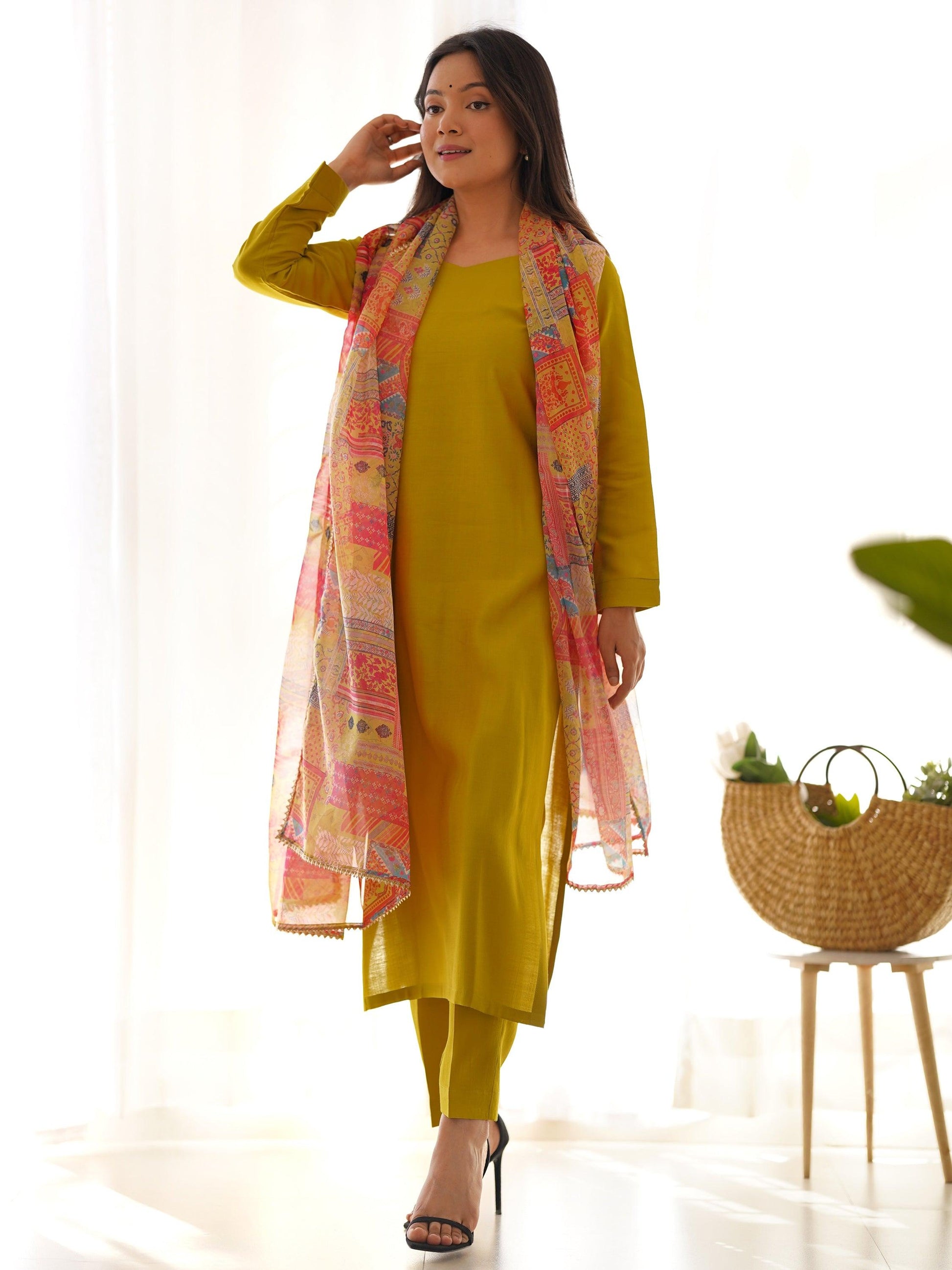 Marvelous Mustard Yellow Cotton Event Wear Straight Kurta With Pant