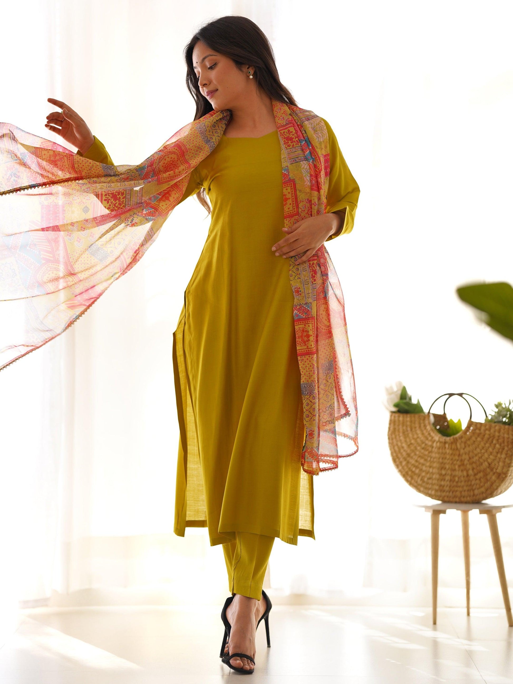 Marvelous Mustard Yellow Cotton Event Wear Straight Kurta With Pant