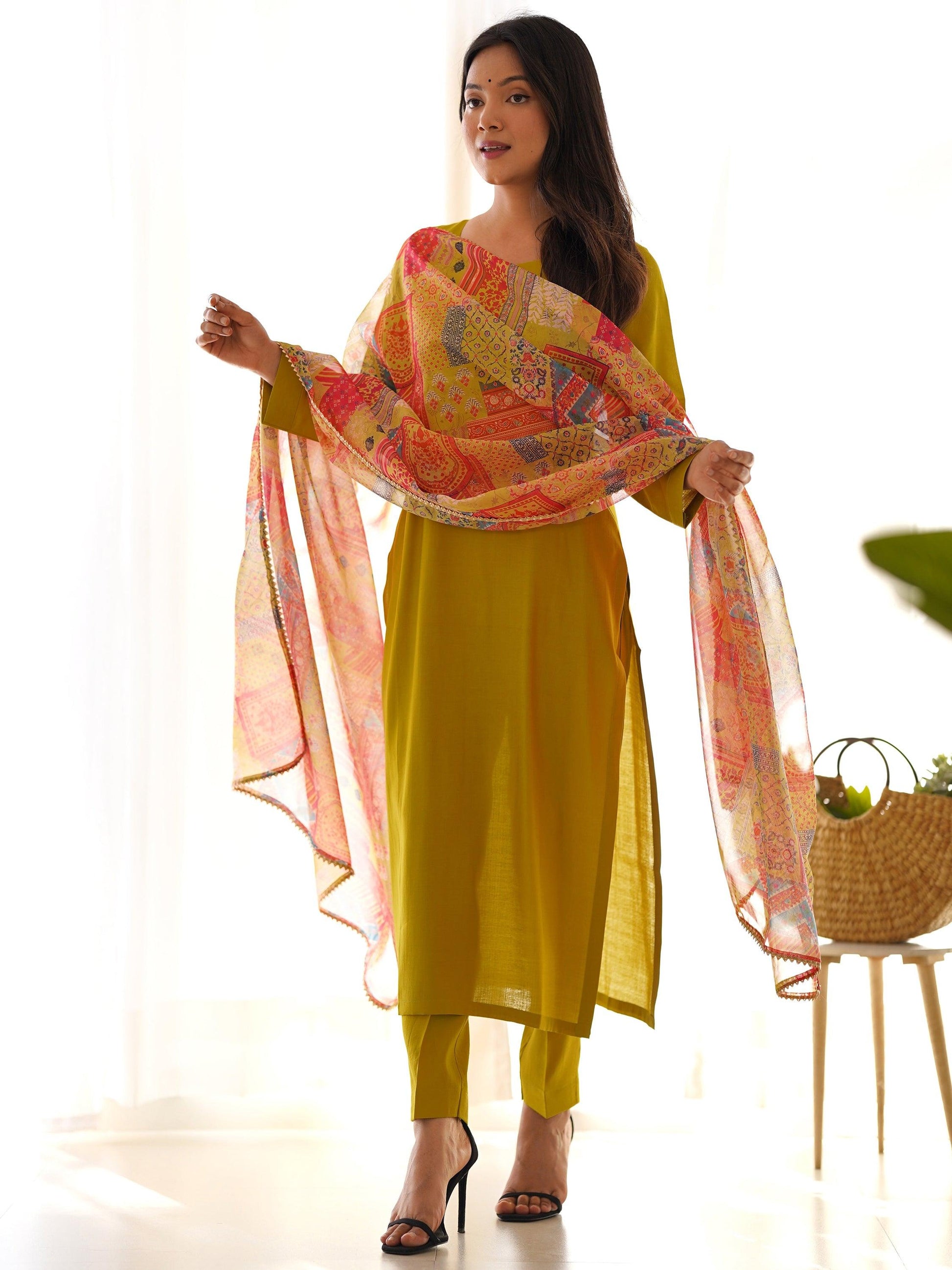 Marvelous Mustard Yellow Cotton Event Wear Straight Kurta With Pant