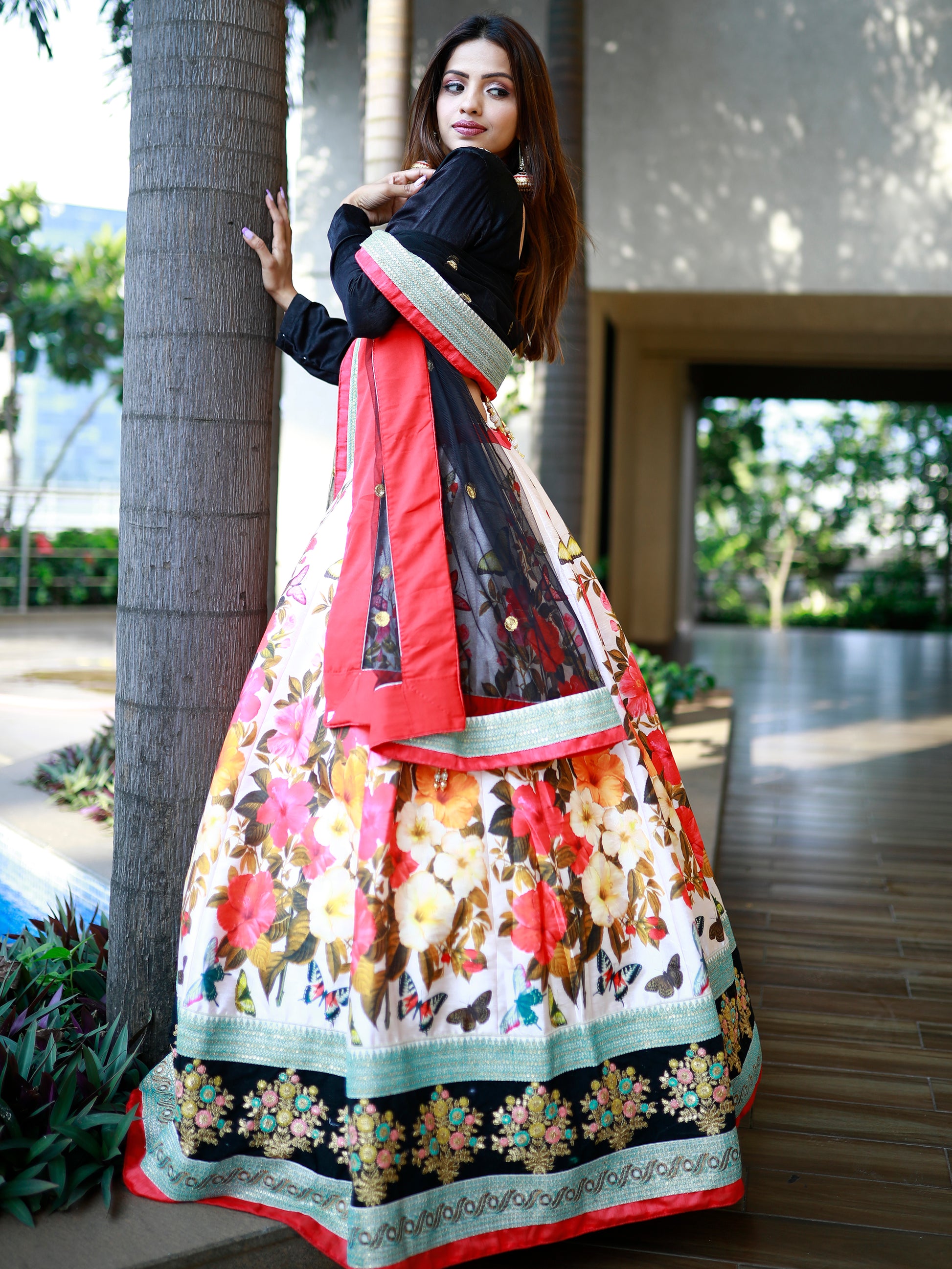 Enchanting Multi Color Floral Printed Silk Reception Wear Lehenga Choli