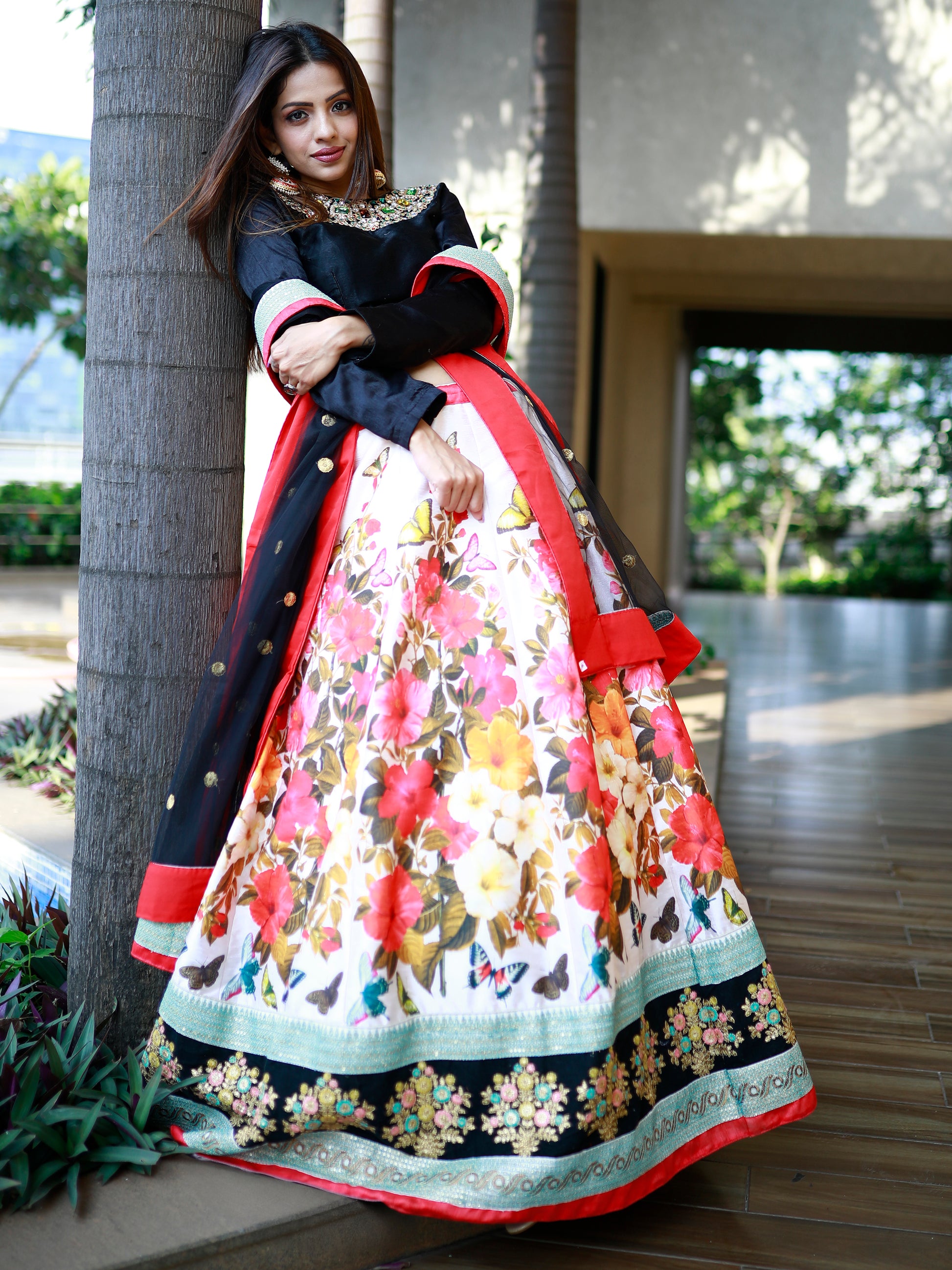 Enchanting Multi Color Floral Printed Silk Reception Wear Lehenga Choli