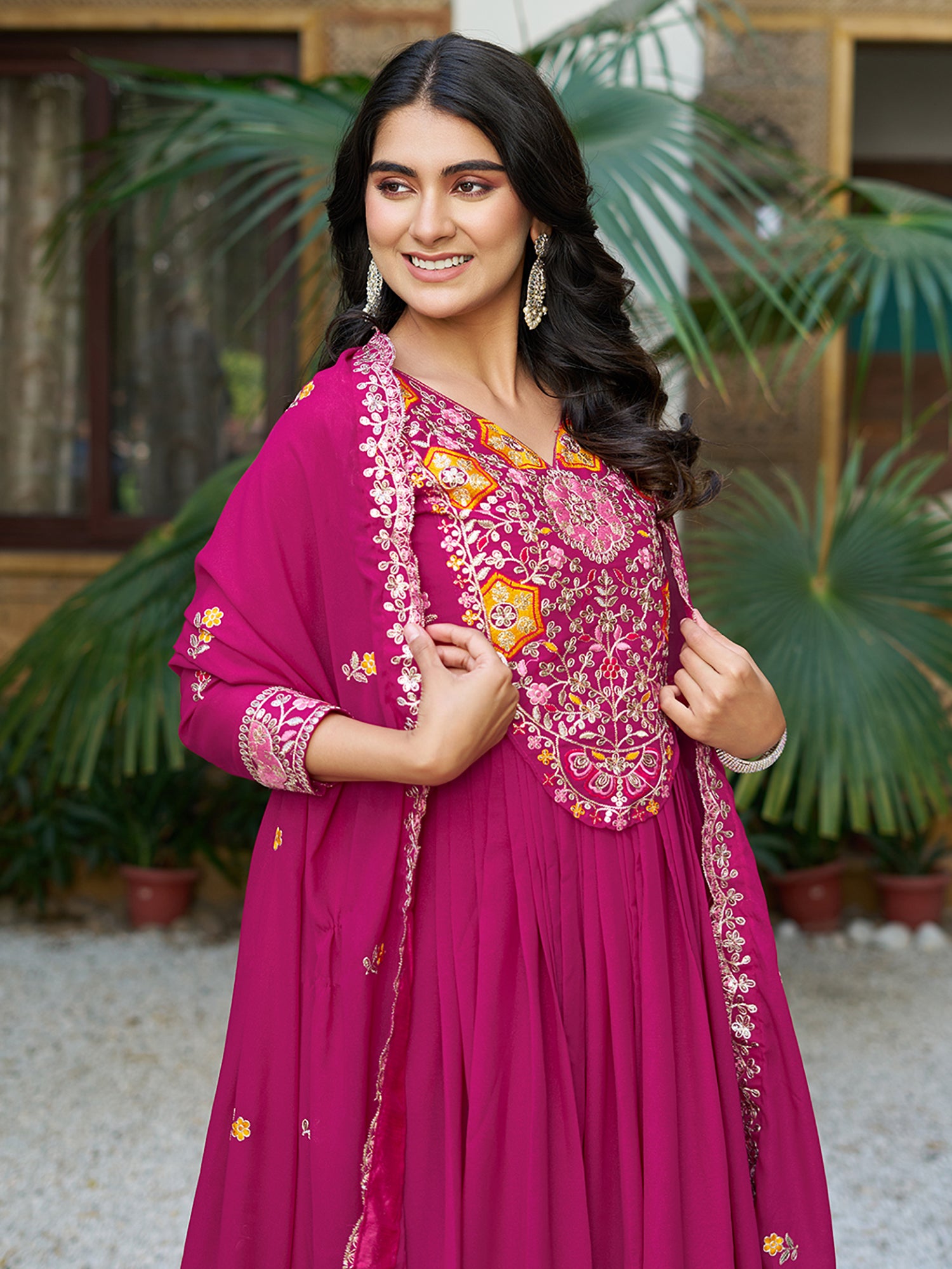 Adorable Pink Georgette Thread Sequins Festival Wear Gown With Dupatta