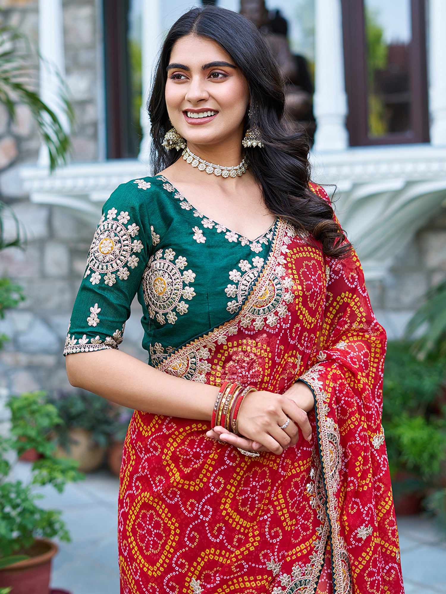 Tantalizing Red Pure Bandhani Gotta Patti Bridal Saree With Blouse
