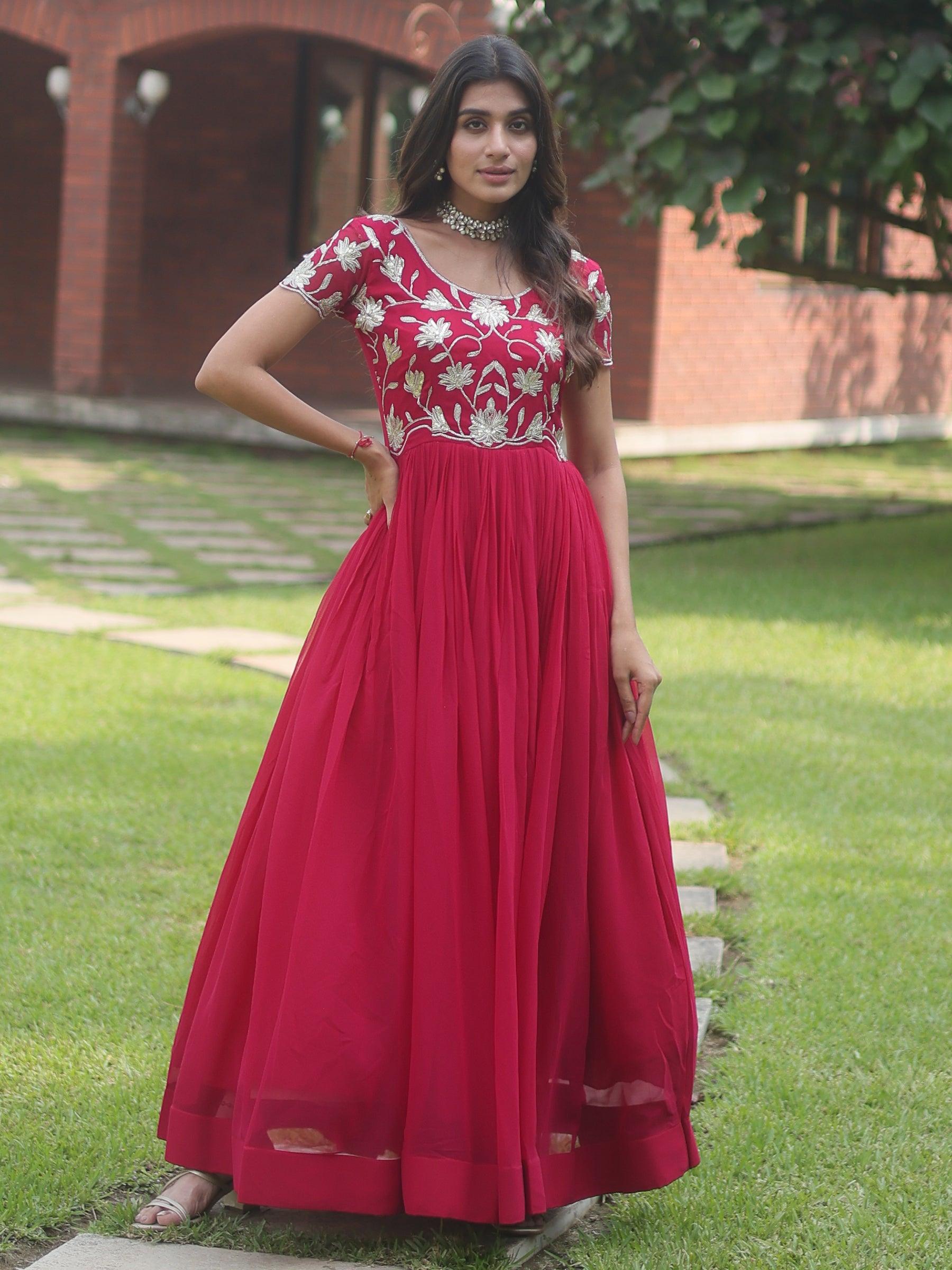 Bewitching Pink Embroidered Georgette Festival Wear Gown