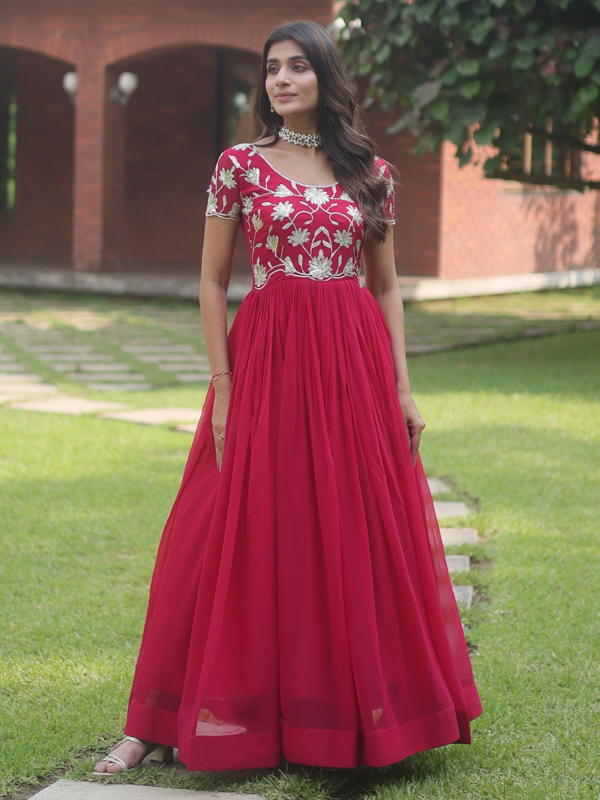 Bewitching Pink Embroidered Georgette Festival Wear Gown