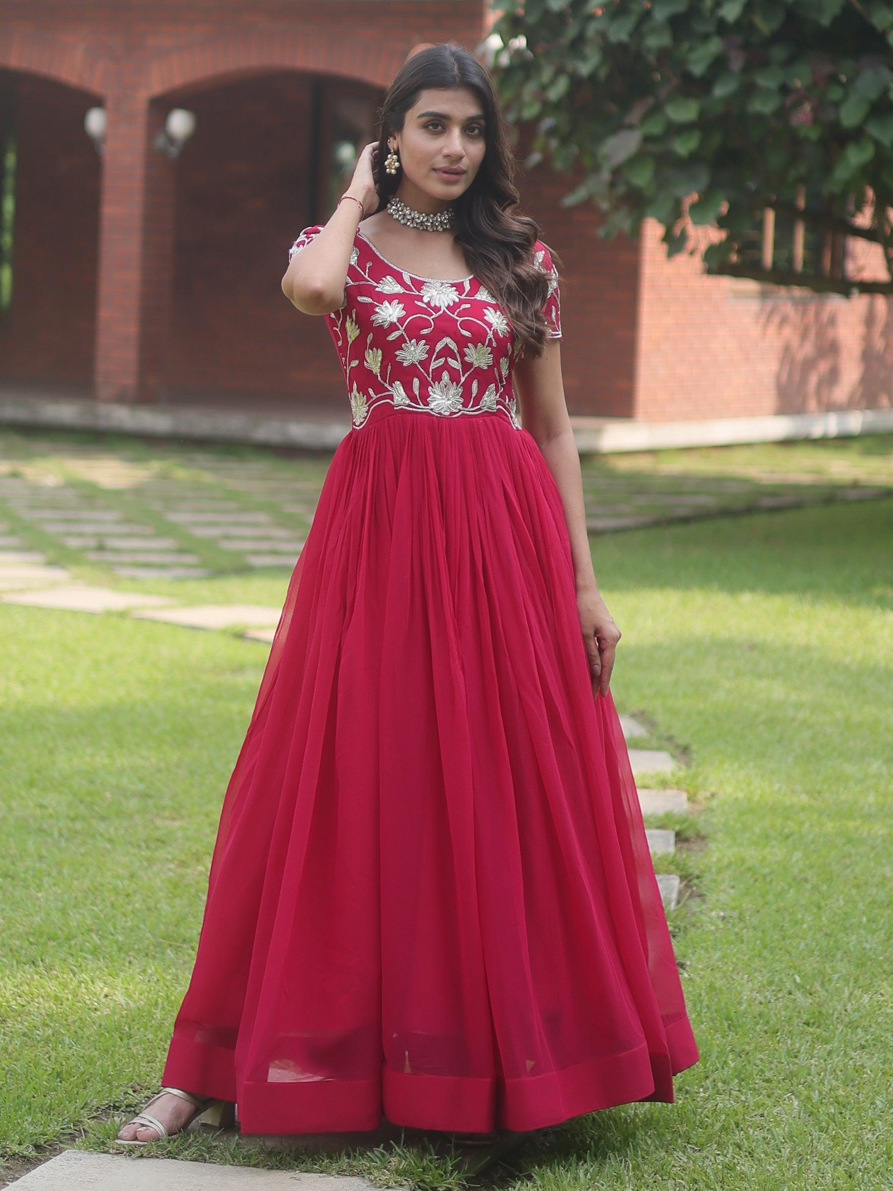 Bewitching Pink Embroidered Georgette Festival Wear Gown