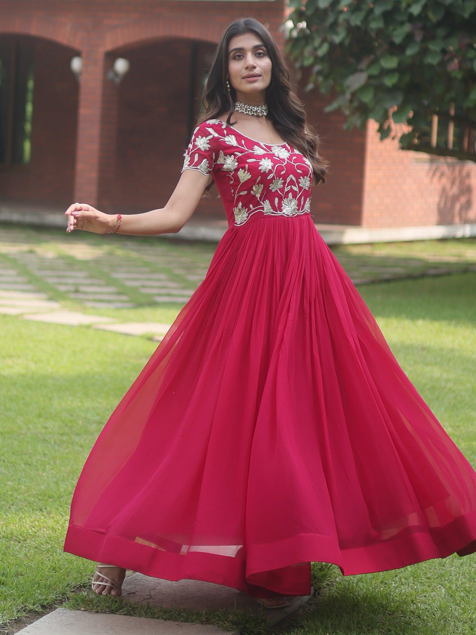 Bewitching Pink Embroidered Georgette Festival Wear Gown