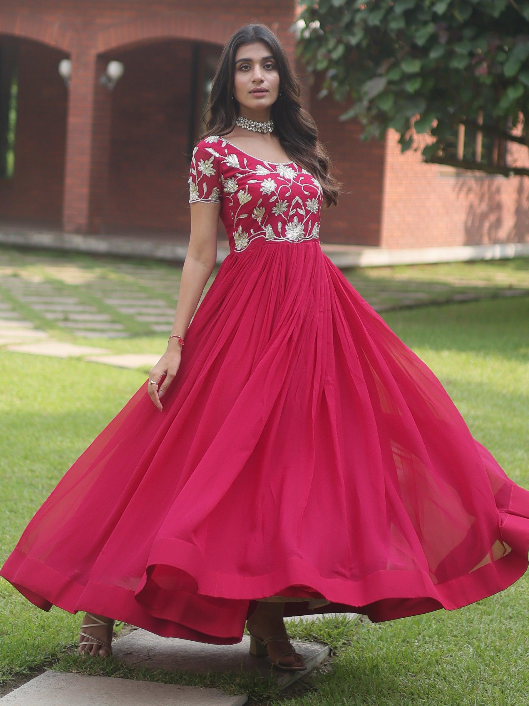 Bewitching Pink Embroidered Georgette Festival Wear Gown