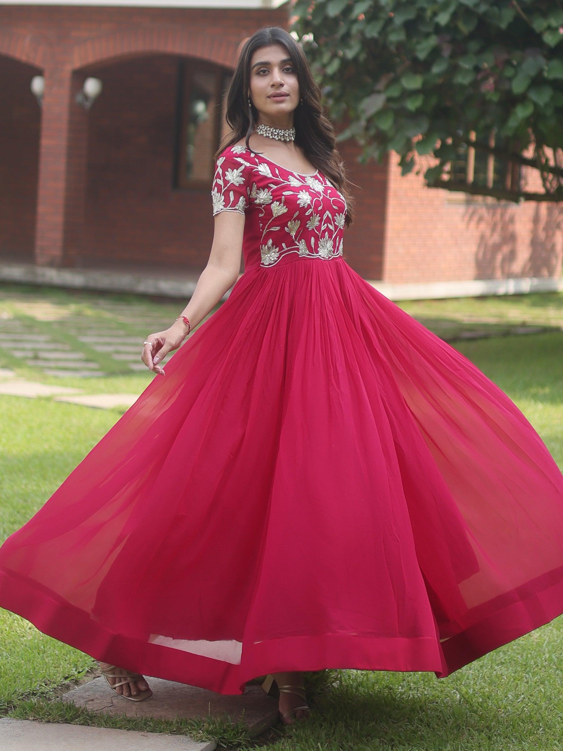 Bewitching Pink Embroidered Georgette Festival Wear Gown