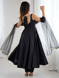 Lovable Black Chanderi Silk Anarkali Suit With Lace Work Dupatta