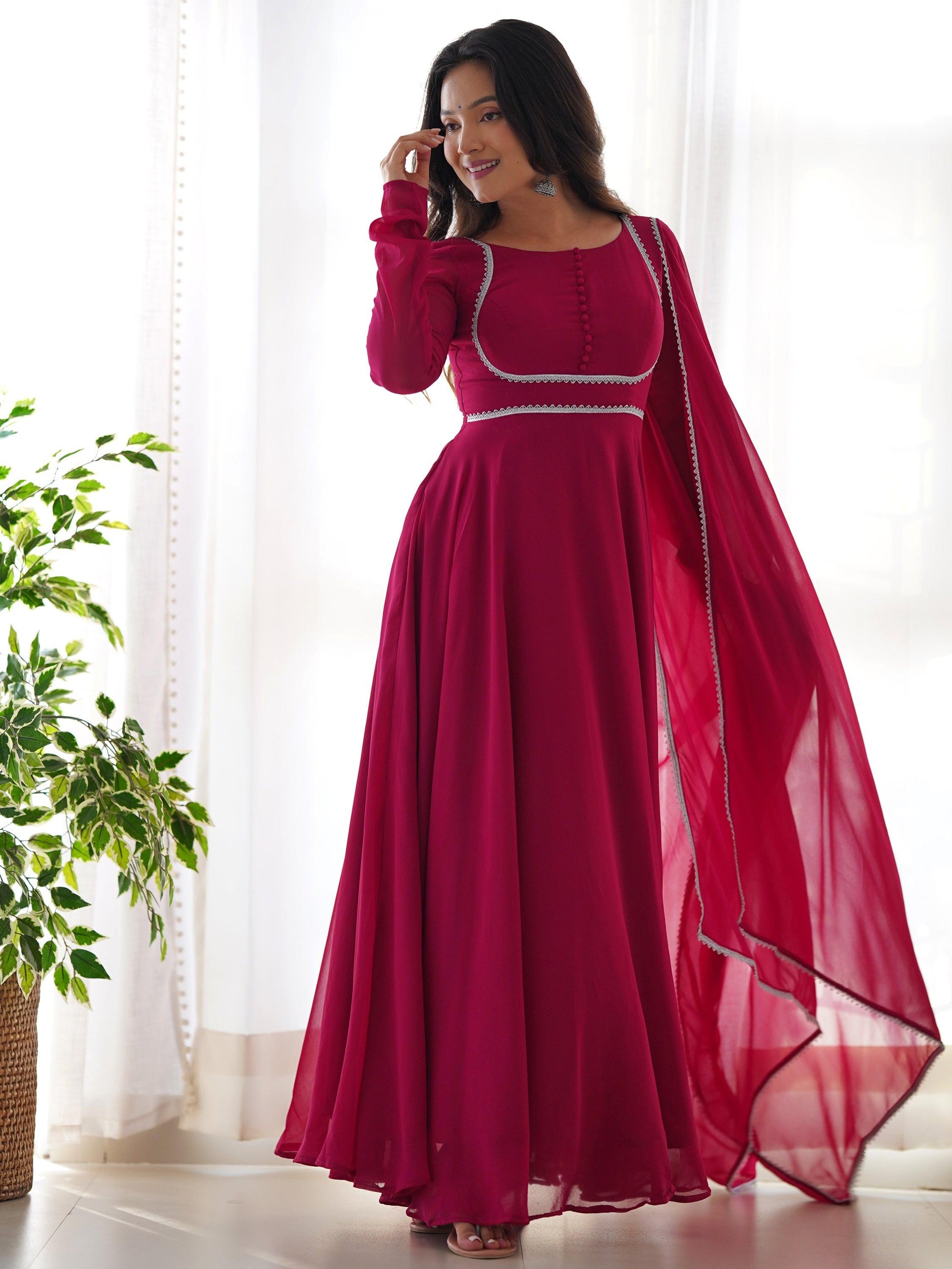 Glamorous Pink Georgette Festival Wear Gown With Dupatta