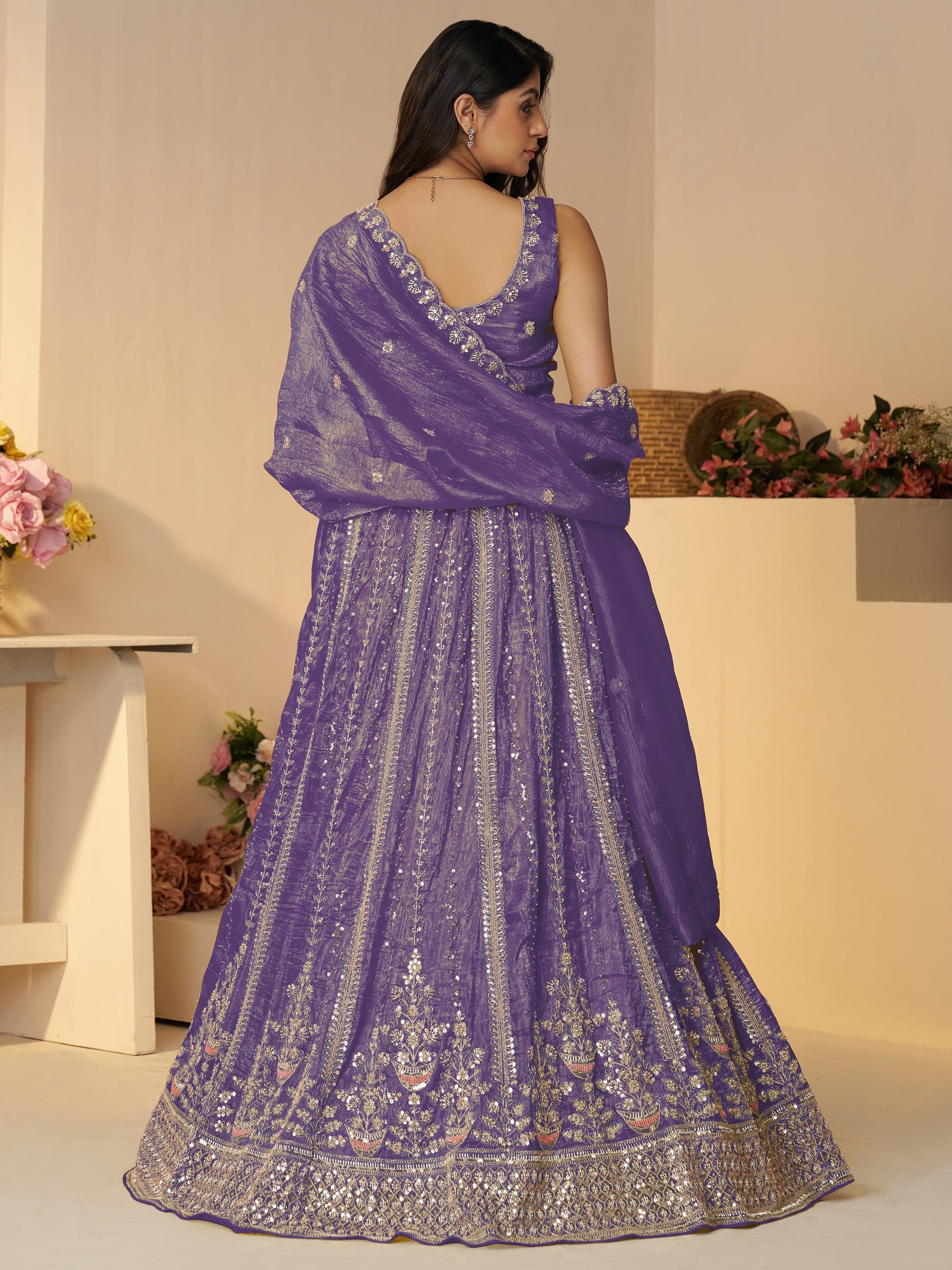 Enchanting Purple Zari Work Silk Engagement Wear Lehenga Choli