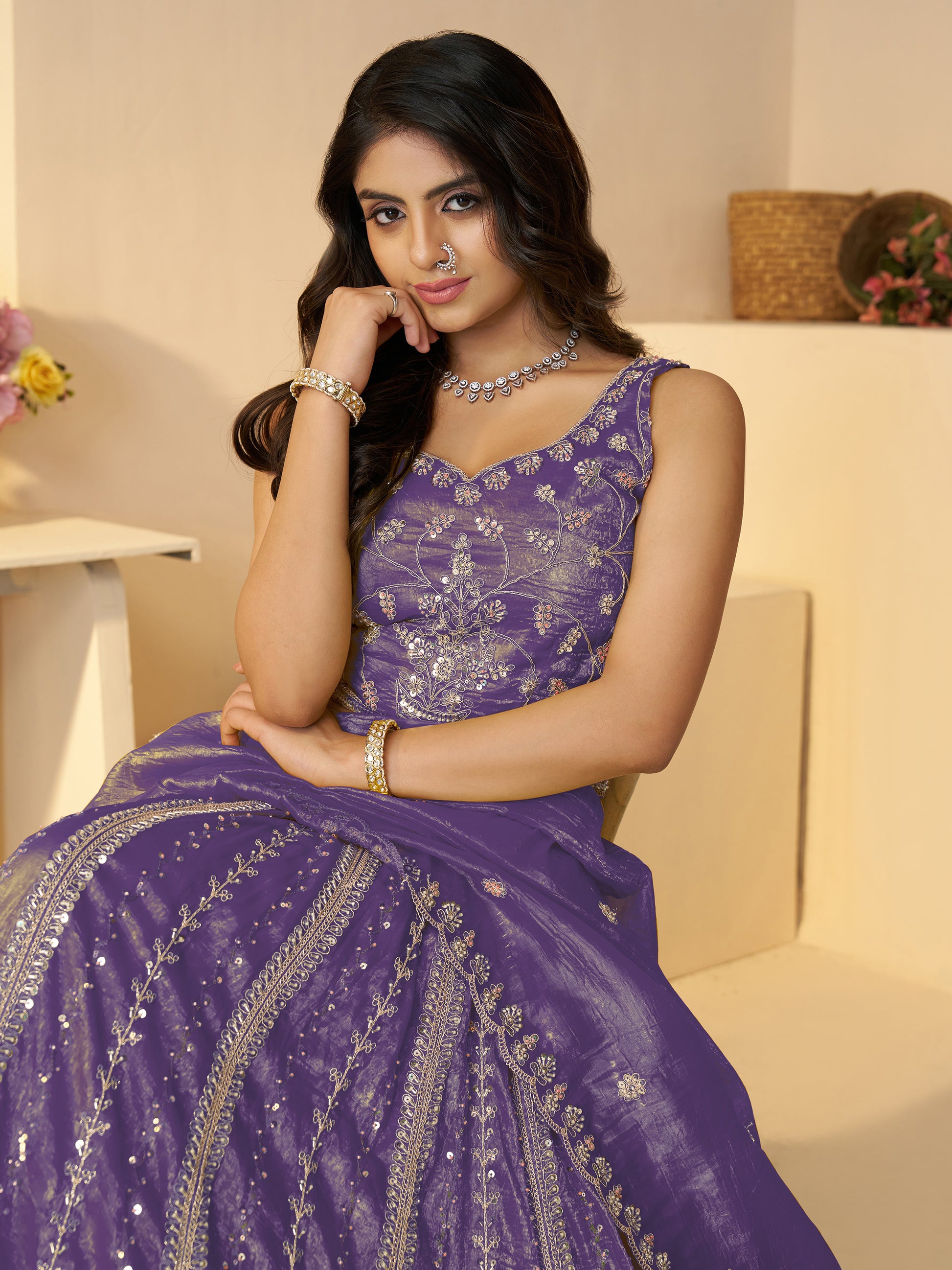 Enchanting Purple Zari Work Silk Engagement Wear Lehenga Choli