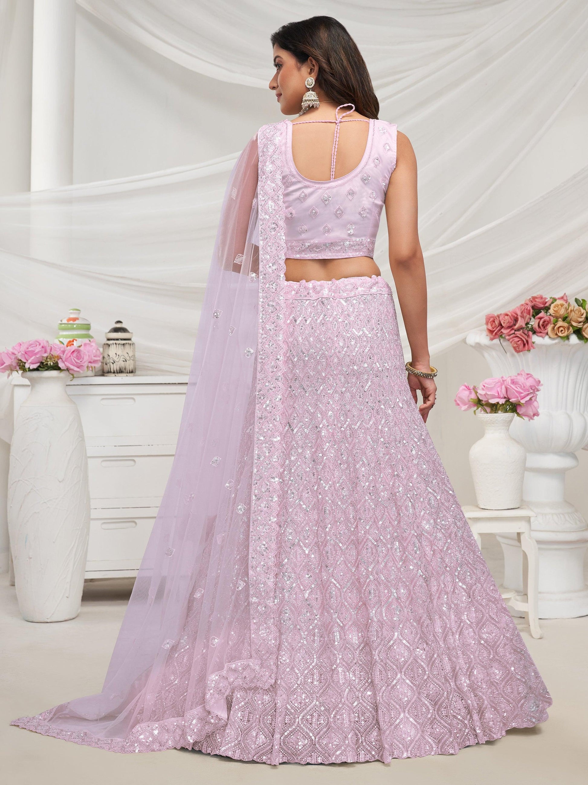 Enchanting Mauve Sequins Net Designer Lehenga Choli With Dupatta