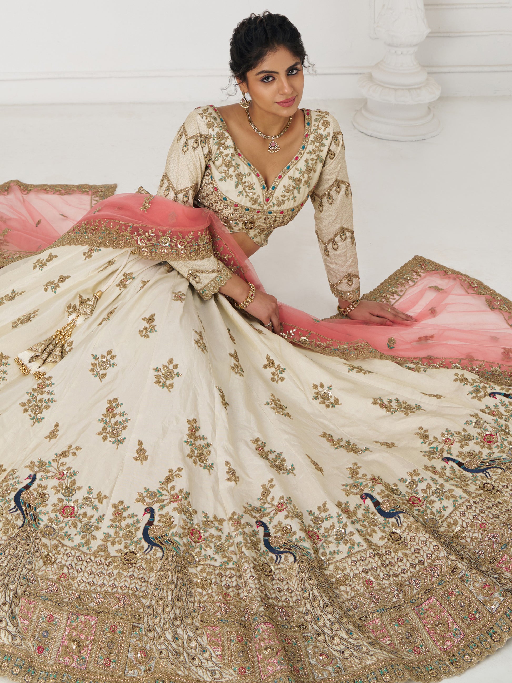 Mesmerizing Off-White Zari Embroidered Silk Lehenga Choli With Dupatta