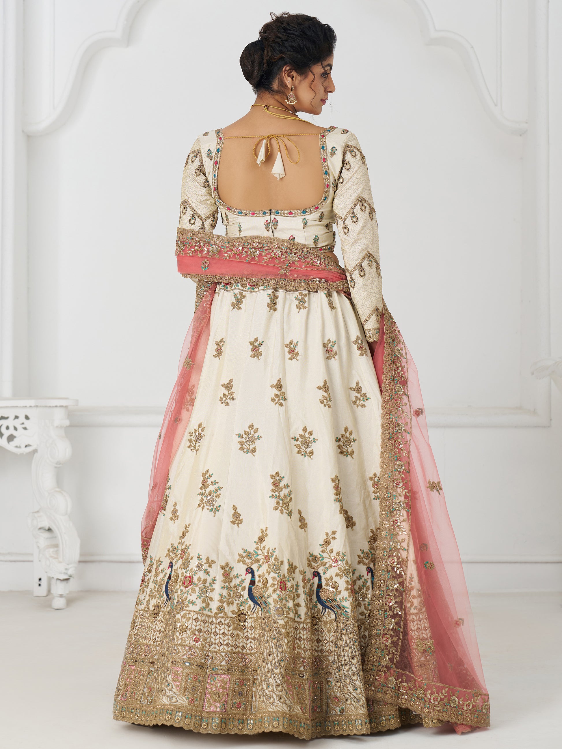 Mesmerizing Off-White Zari Embroidered Silk Lehenga Choli With Dupatta
