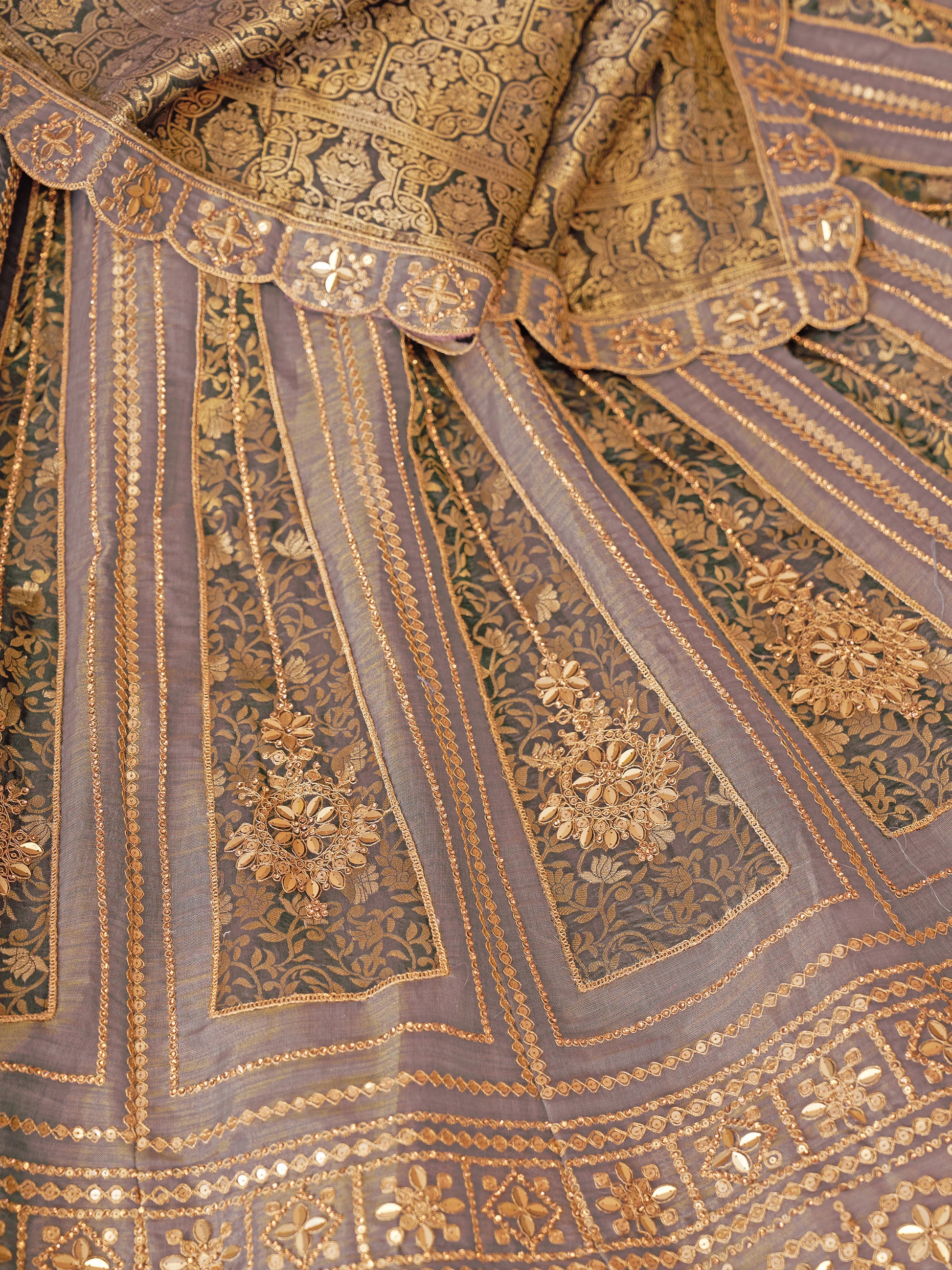 Wonderful Lilac Zari Embroidered Tissue Silk Wedding Lehenga Choli