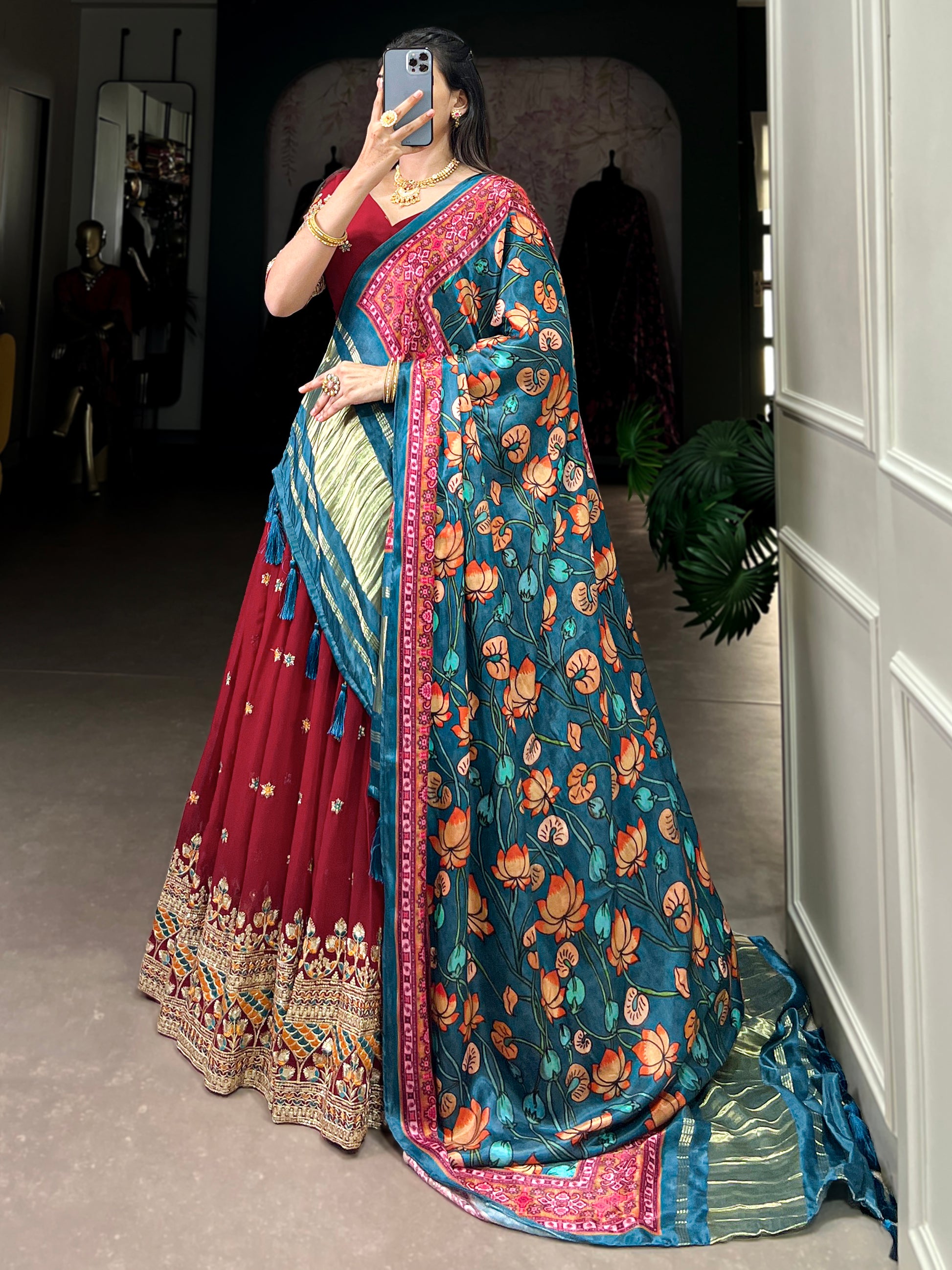 Attractive Maroon Thread Work Georgette Wedding Wear Lehenga Choli