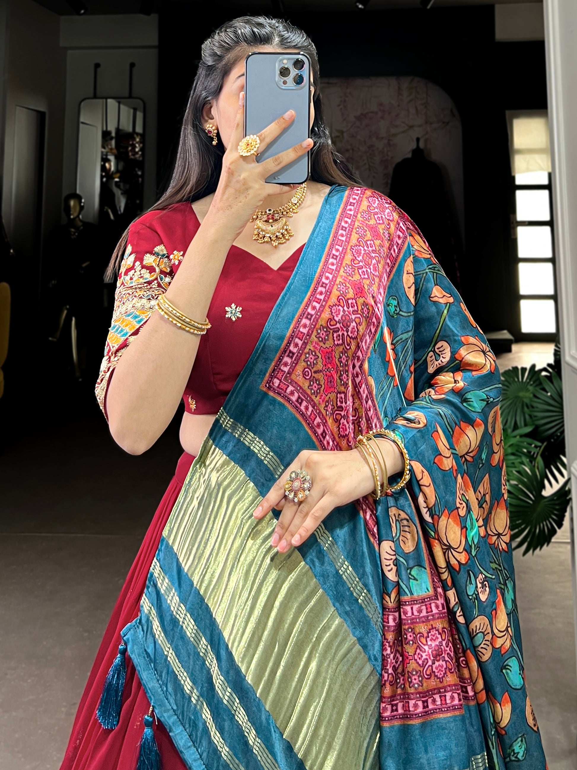 Attractive Maroon Thread Work Georgette Wedding Wear Lehenga Choli