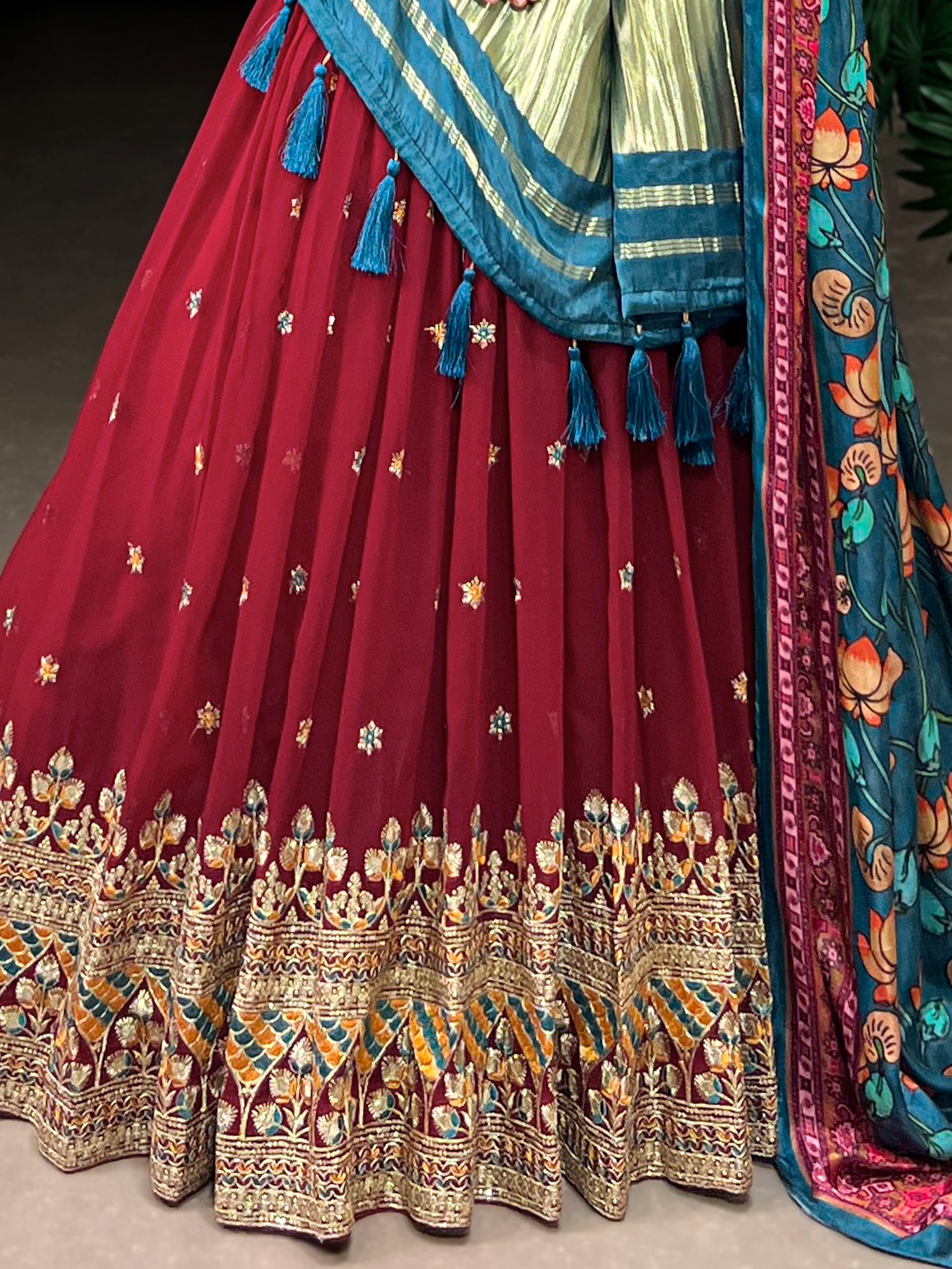 Attractive Maroon Thread Work Georgette Wedding Wear Lehenga Choli