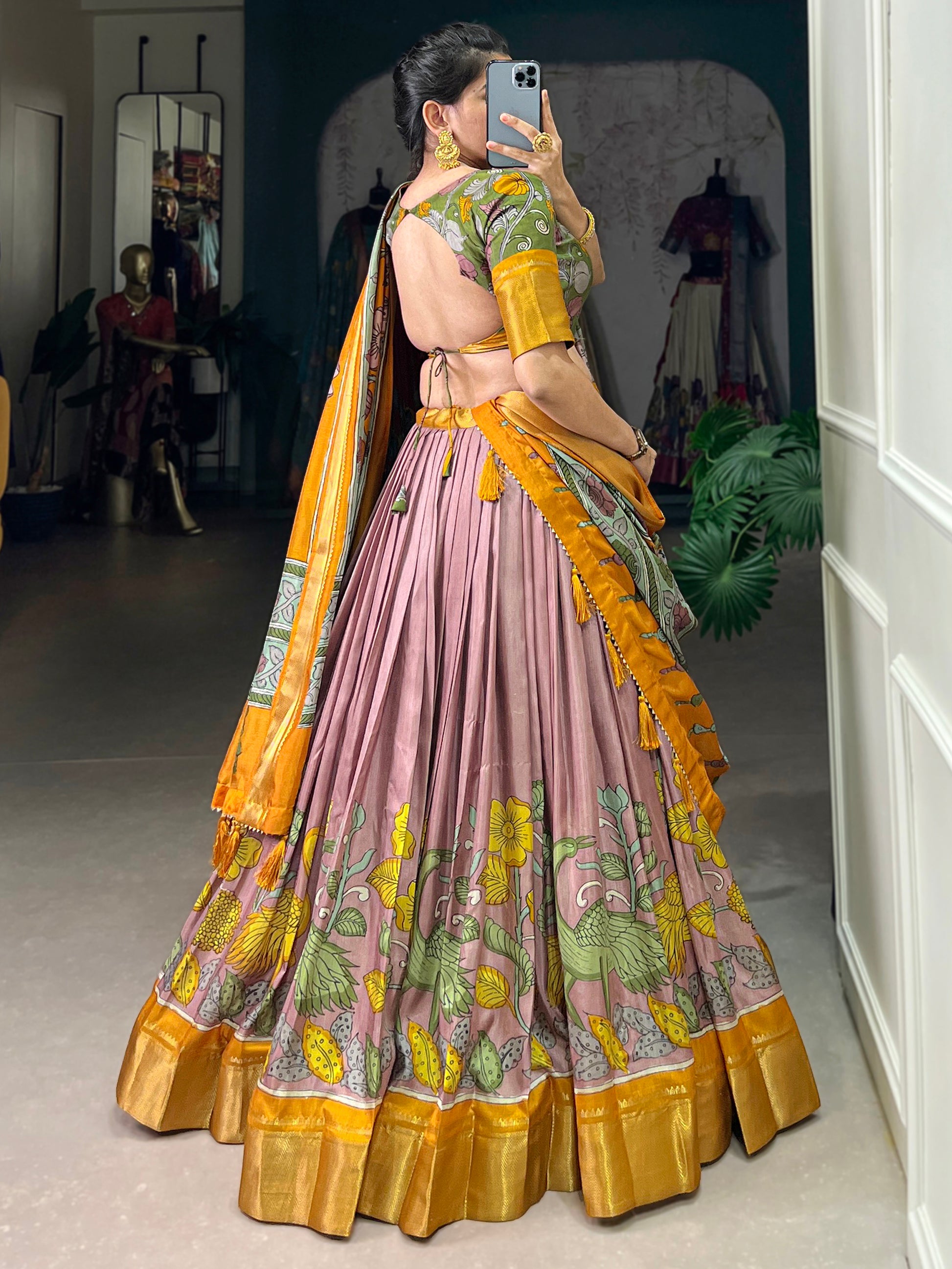 Eye-Catching Lilac Printed Silk Festival Wear Lehenga Choli With Dupatta