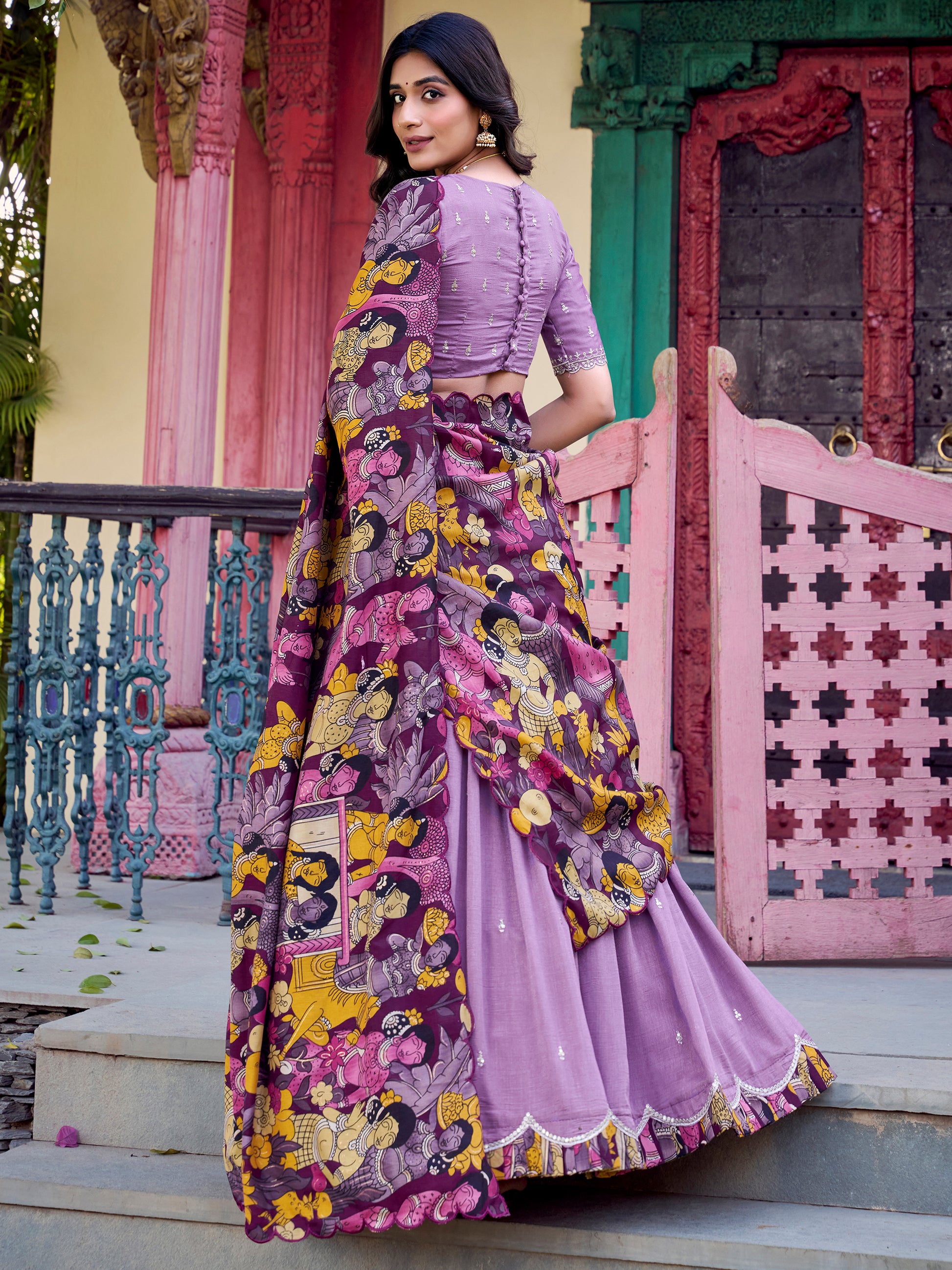 Incredible Lavender Thread Work Silk Festival Wear Lehenga Choli