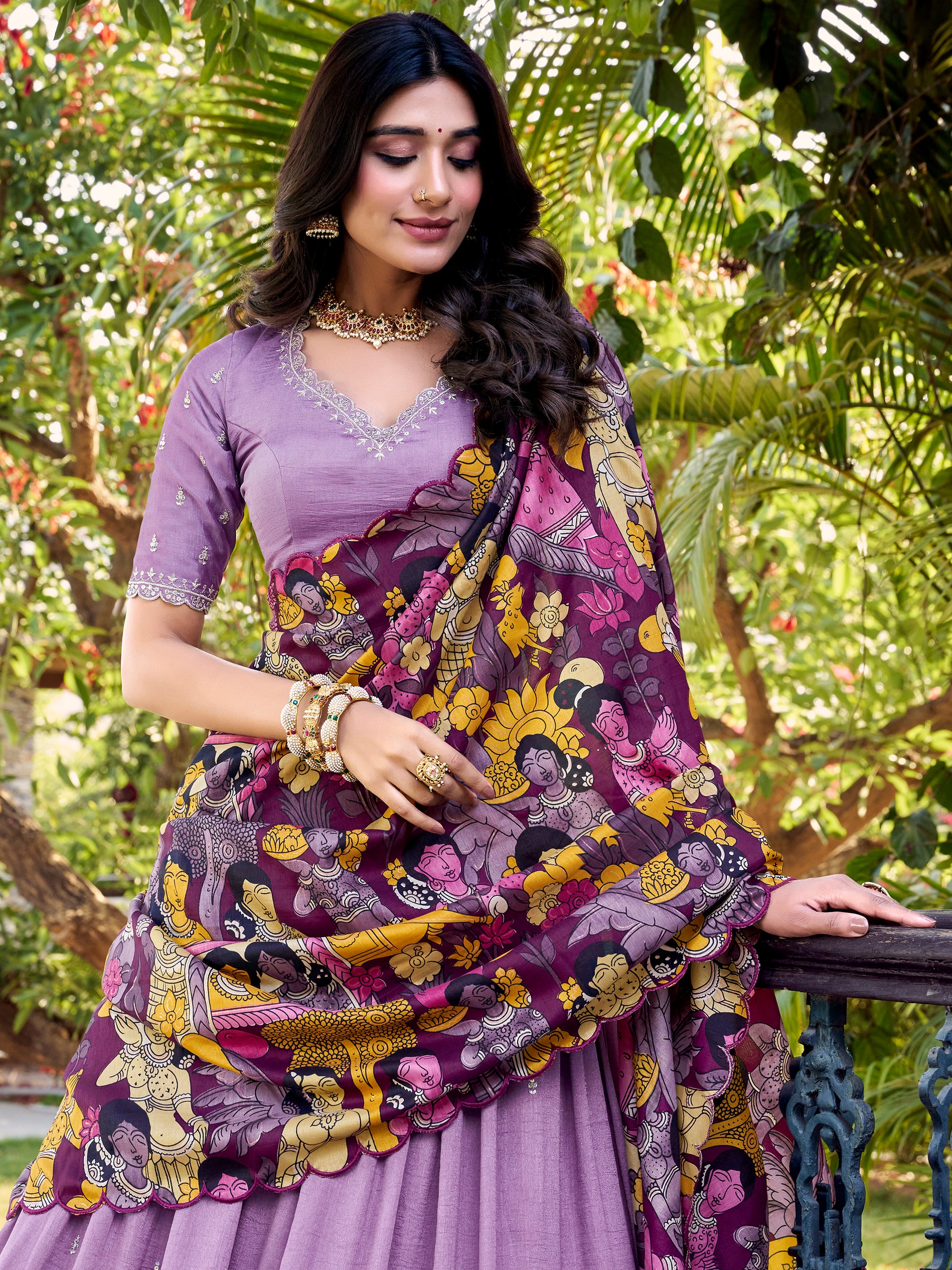 Incredible Lavender Thread Work Silk Festival Wear Lehenga Choli