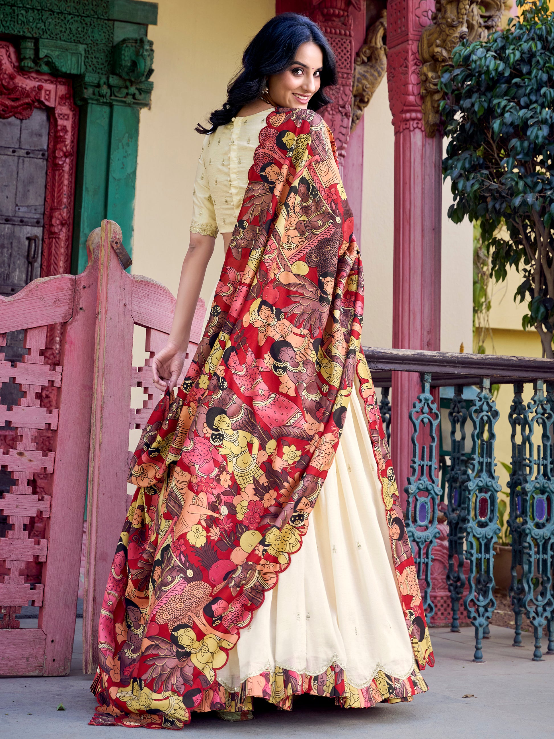 Stunning Off-White Silk Event Wear Lehenga Choli With Printed Dupatta