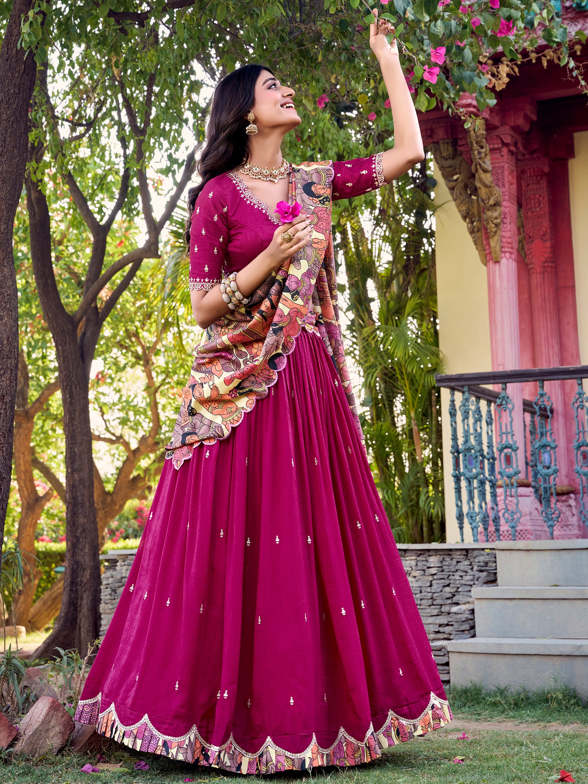 Gorgeous Pink Thread Embroidered Silk Traditional Lehenga Choli