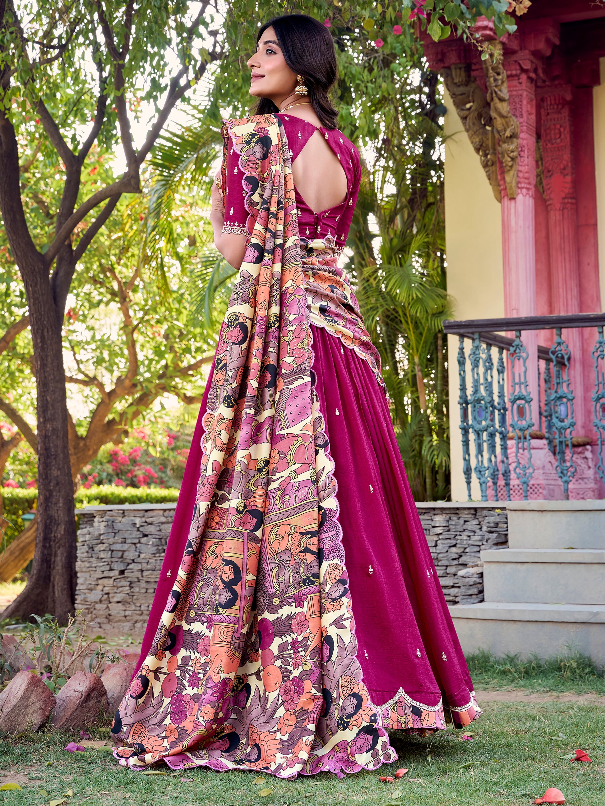 Gorgeous Pink Thread Embroidered Silk Traditional Lehenga Choli
