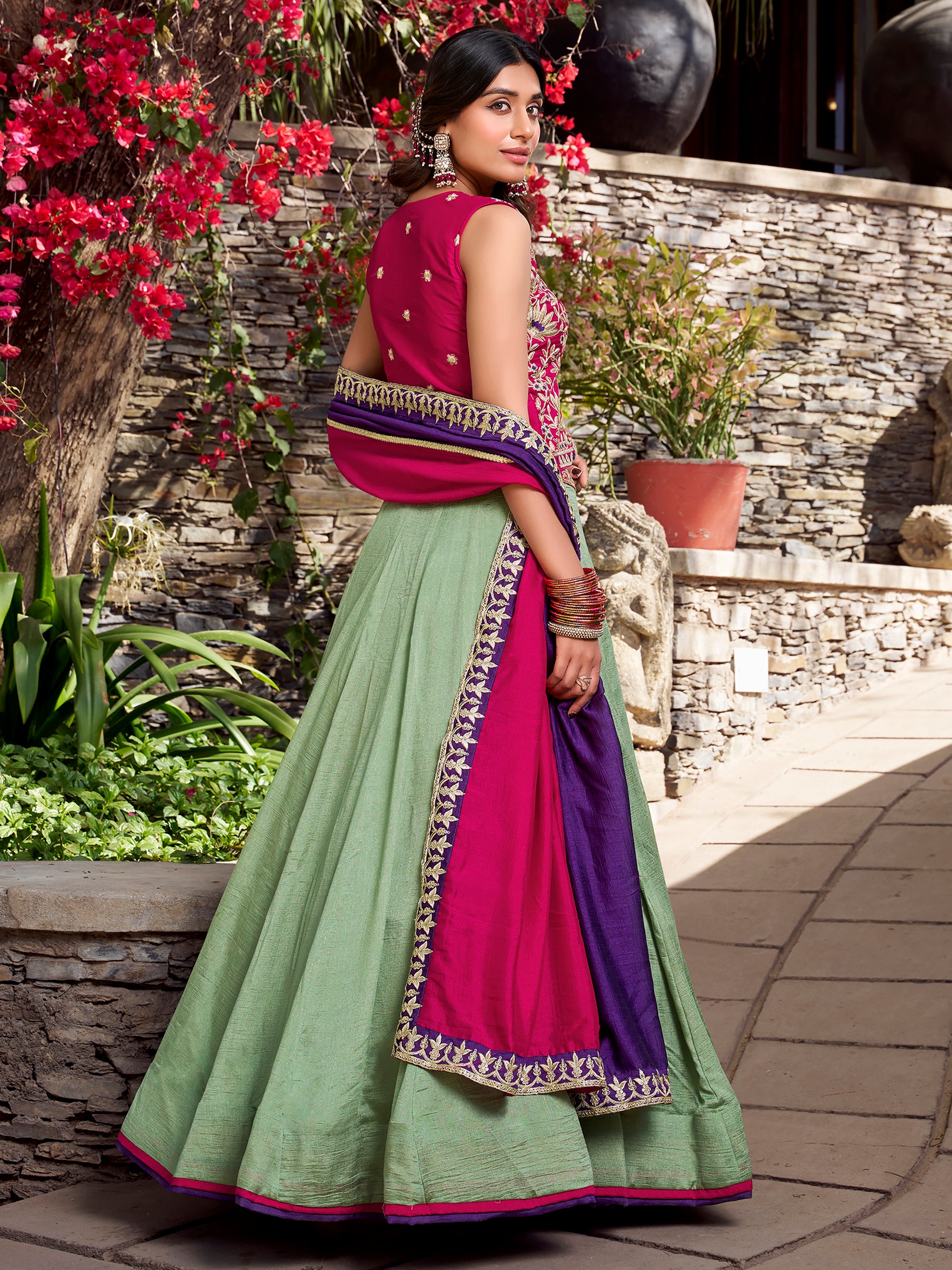 Precious Green Silk Lehenga With Thread Embroidered Choli