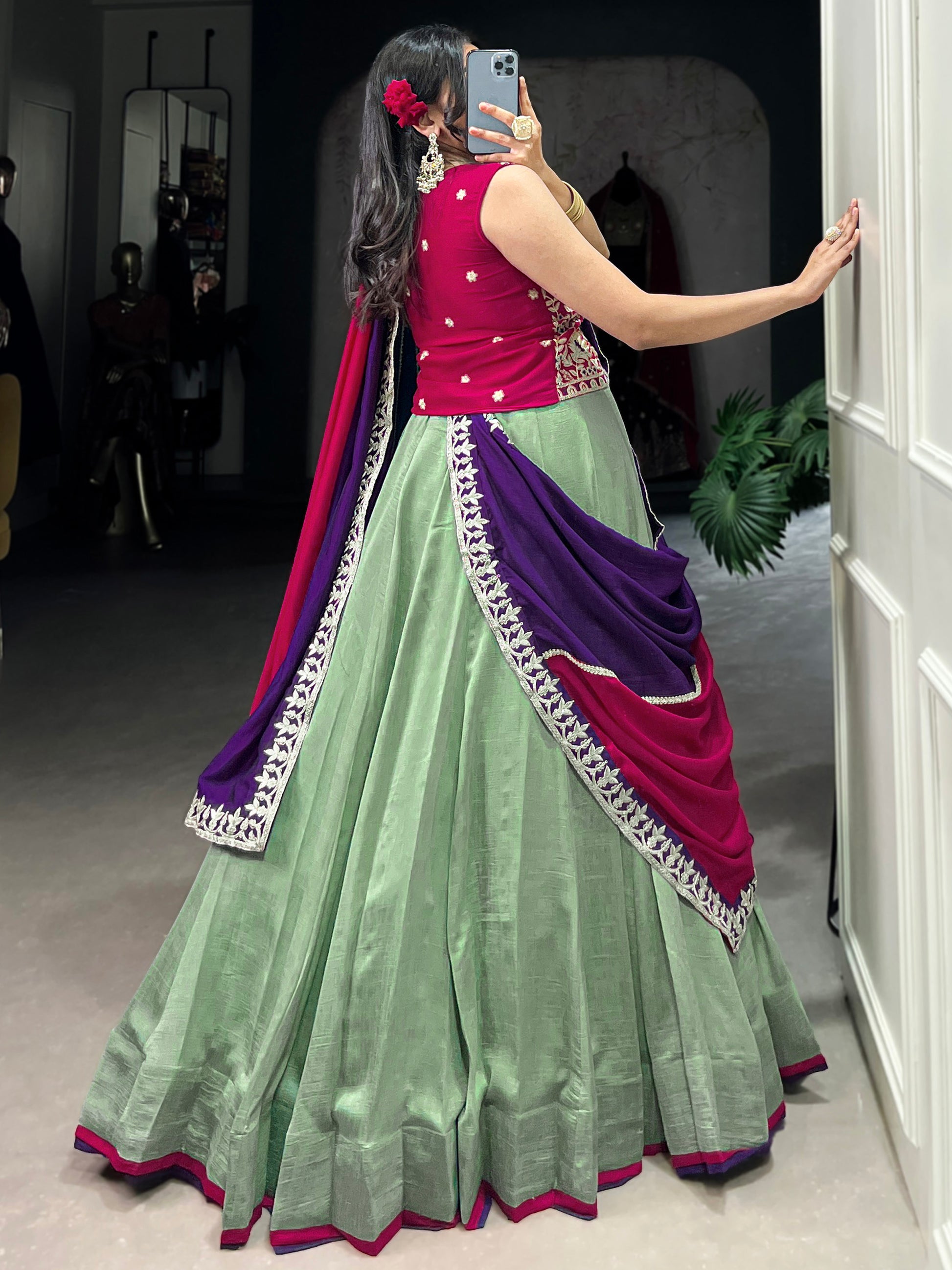 Glamorous Pista Green Sequins Work Silk Festive Wear Lehenga Choli With Dupatta