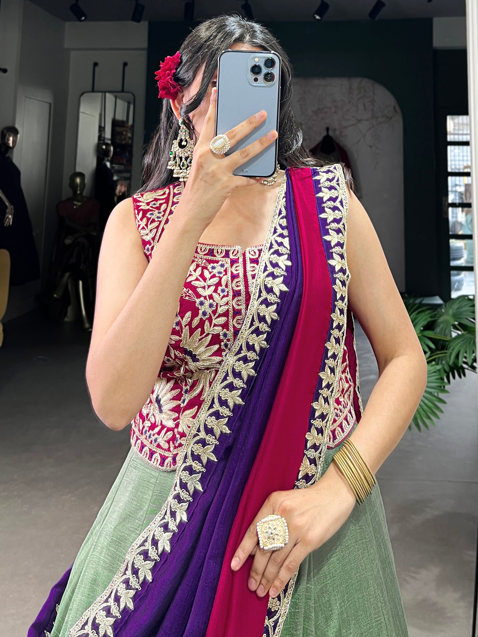 Glamorous Pista Green Sequins Work Silk Festive Wear Lehenga Choli With Dupatta