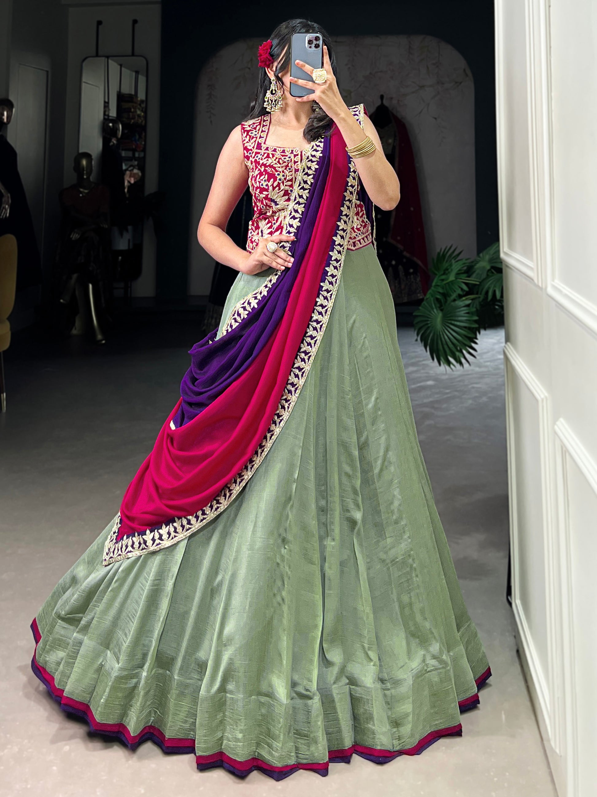 Glamorous Pista Green Sequins Work Silk Festive Wear Lehenga Choli With Dupatta