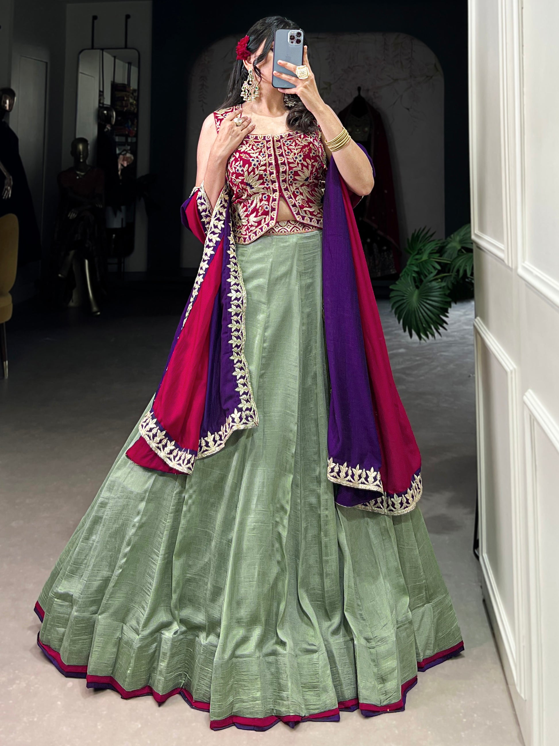 Glamorous Pista Green Sequins Work Silk Festive Wear Lehenga Choli With Dupatta
