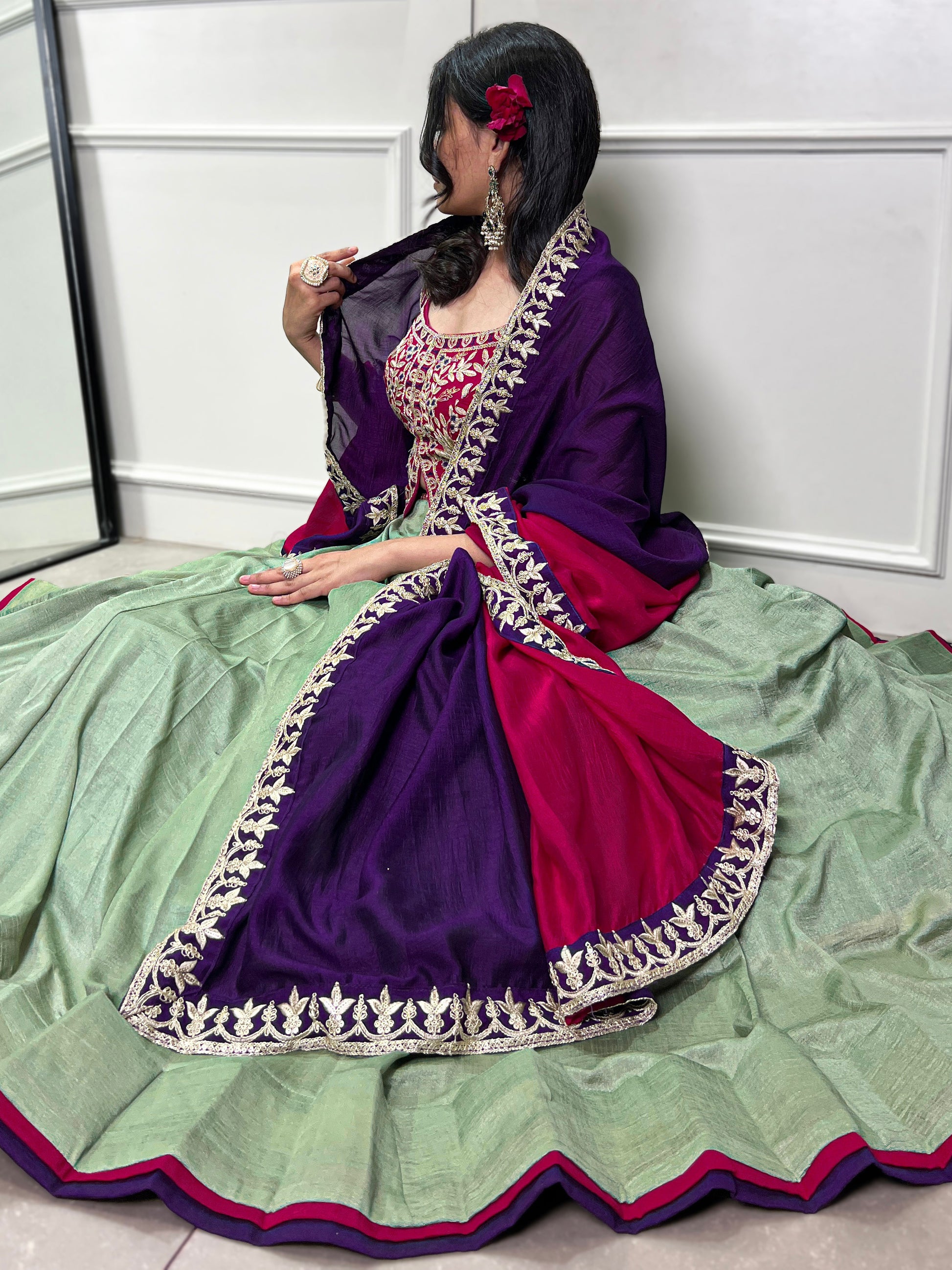 Glamorous Pista Green Sequins Work Silk Festive Wear Lehenga Choli With Dupatta