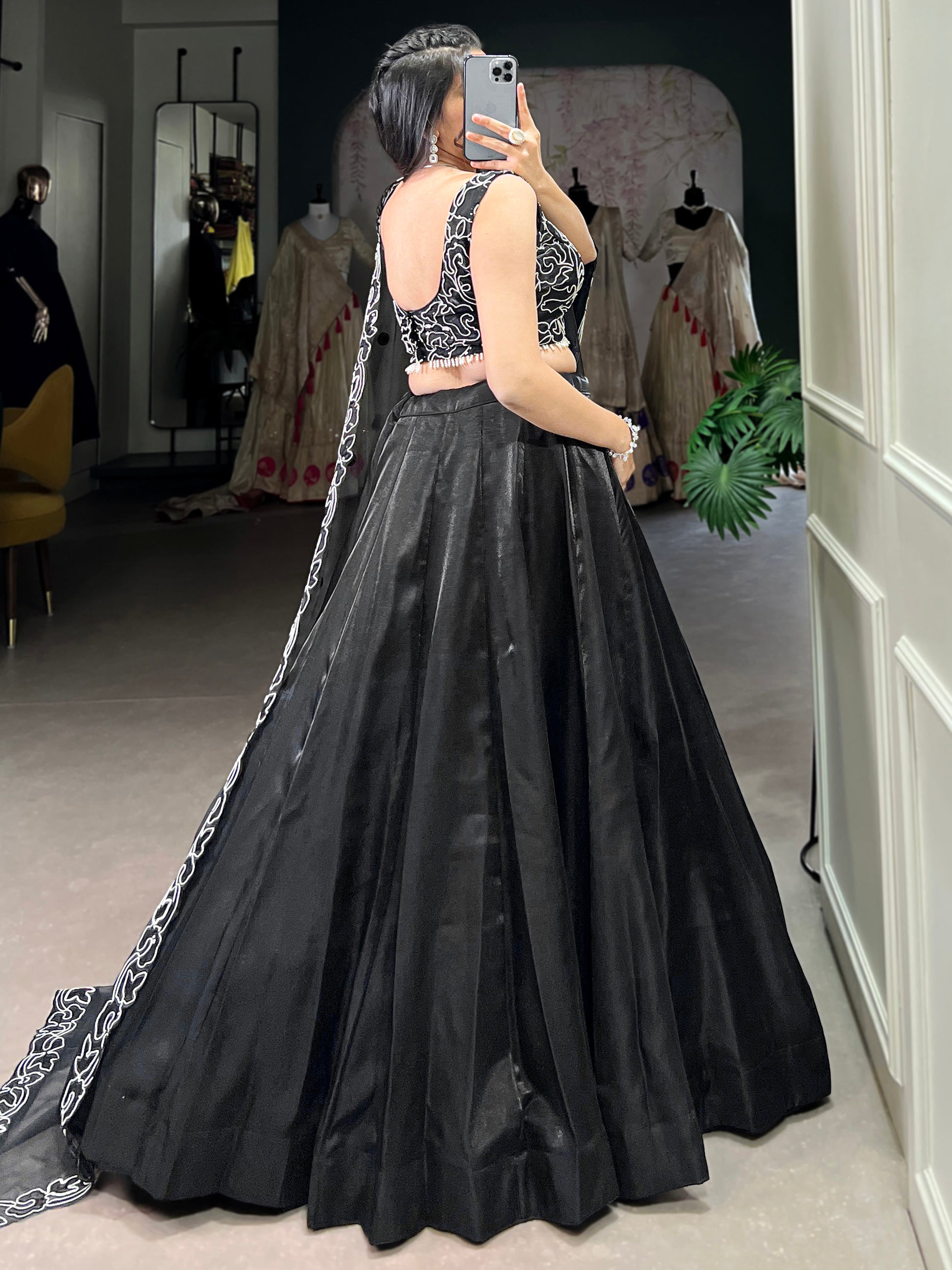 Gorgeous Black Sequins Satin Silk Party Wear Lehenga Choli With Dupatta