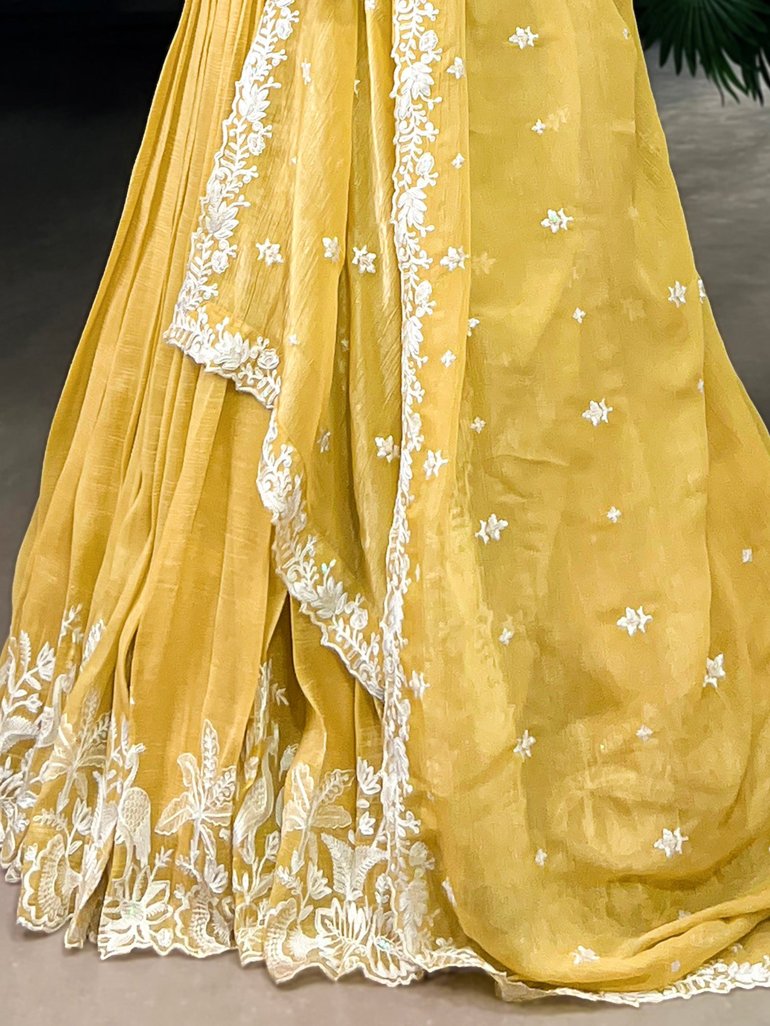 Gorgeous Yellow Thread Work Crush Silk Haldi Wear Lehenga Choli With Dupatta
