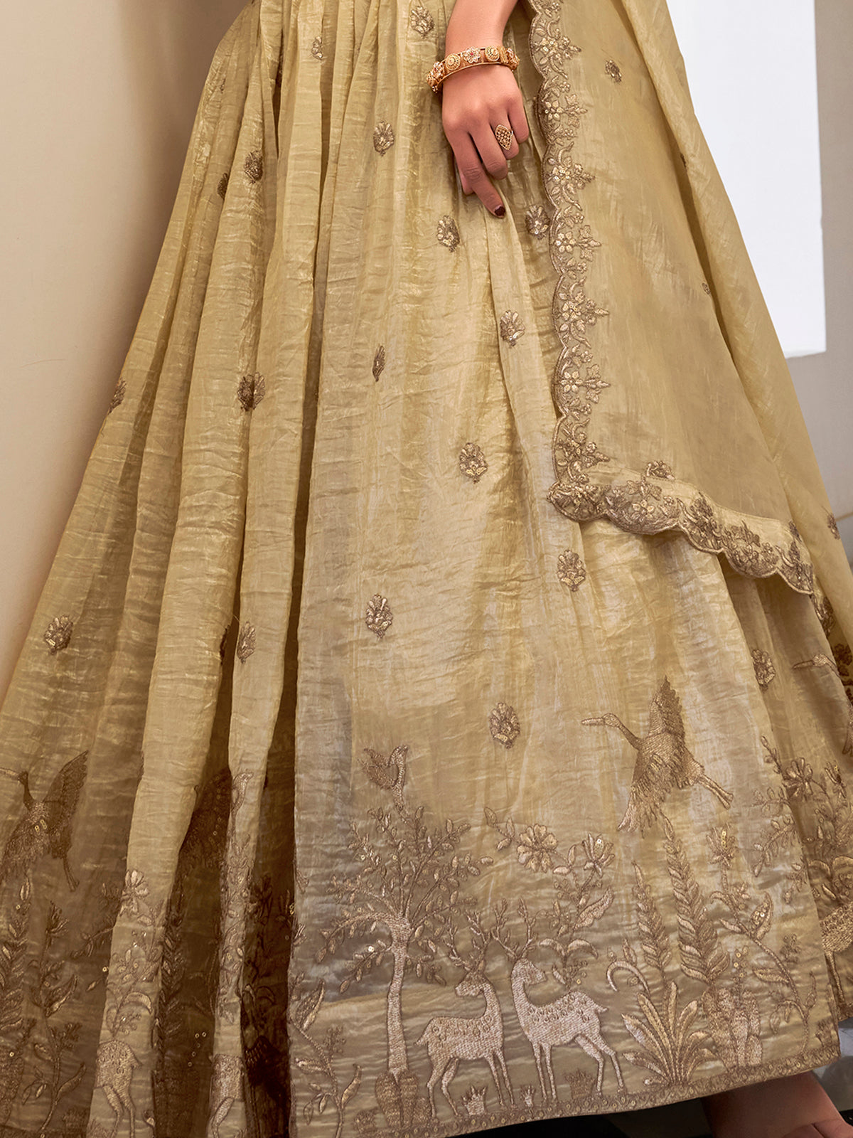 Awesome Cream Thread Work Crush Silk Festive Wear Lehenga Choli