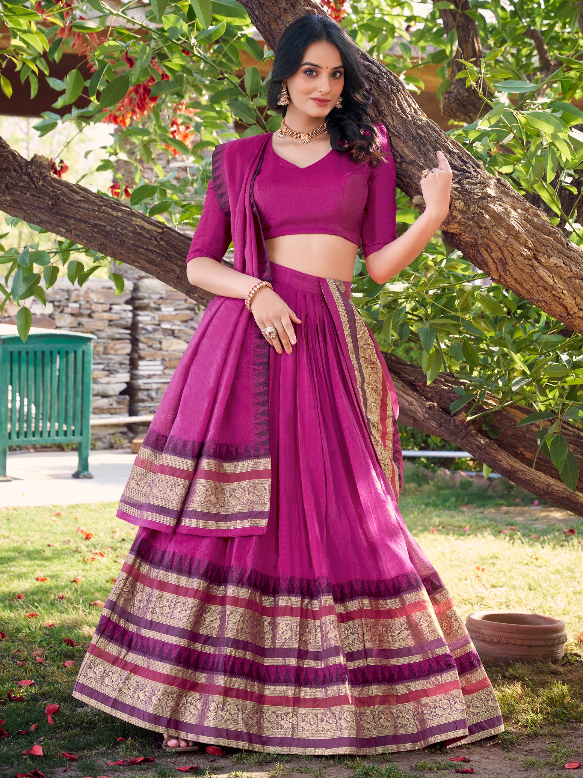 Pleasant Pink Zari Weaving Chanderi Festival Wear Lehenga Choli